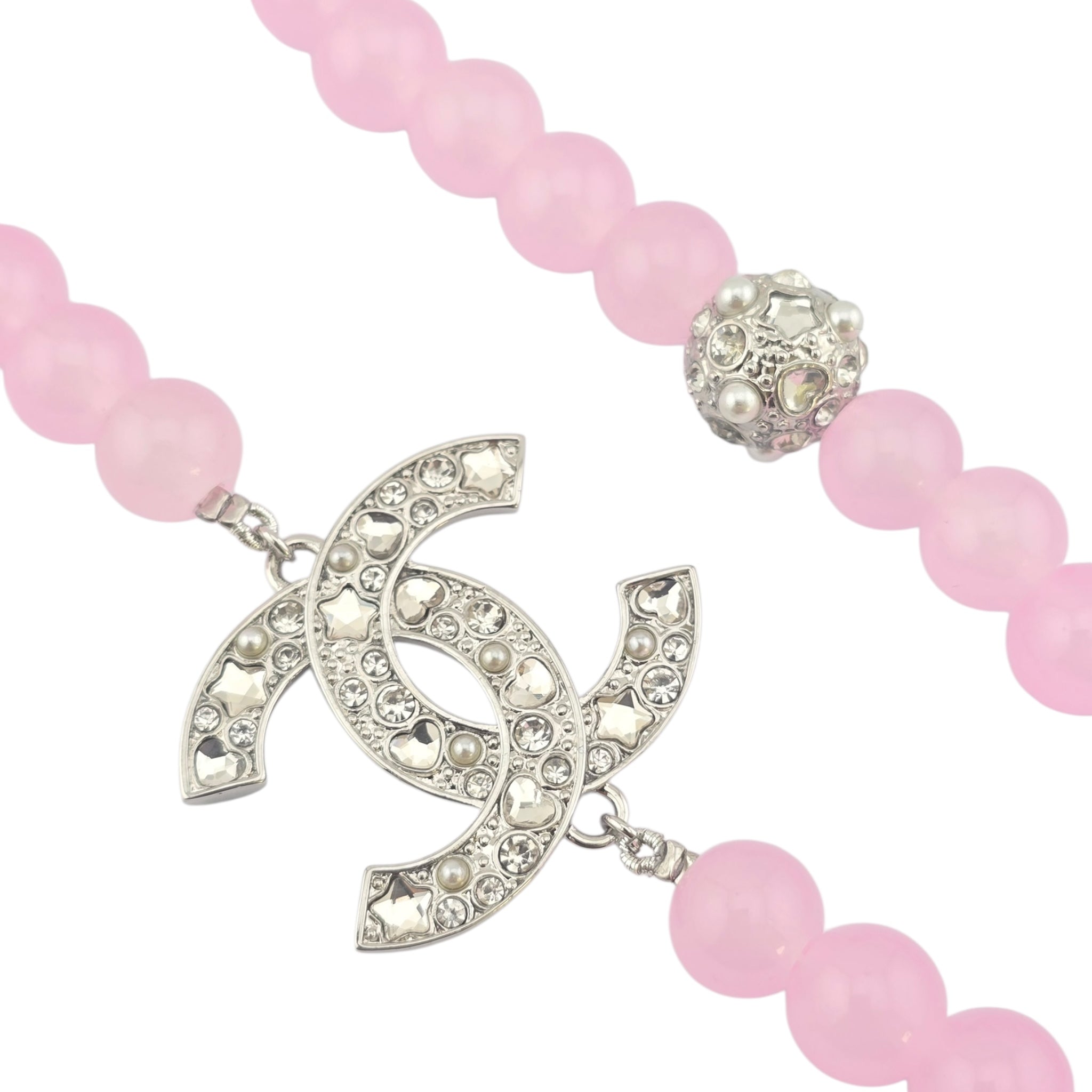 Chanel CC Pink Bead Crystal Long Necklace 2025 CHANEL