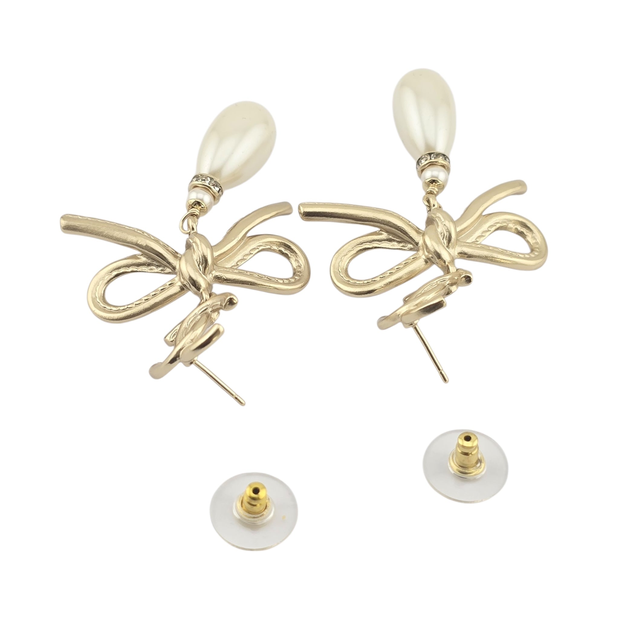 Chanel CC Bow Drop Earrings Gold 2022 CHANEL