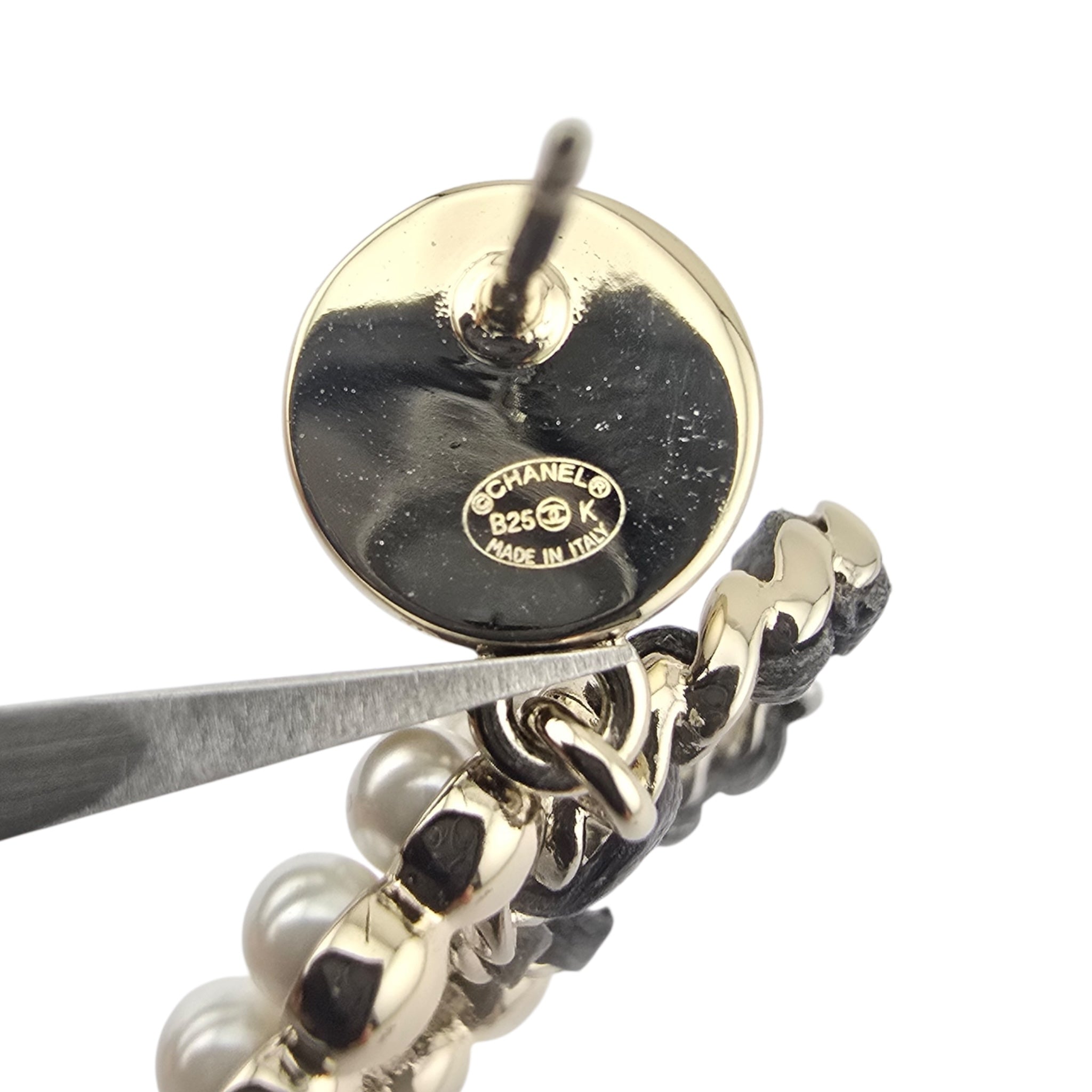 Chanel CC Faux Pearl Leather Drop Earrings 2025