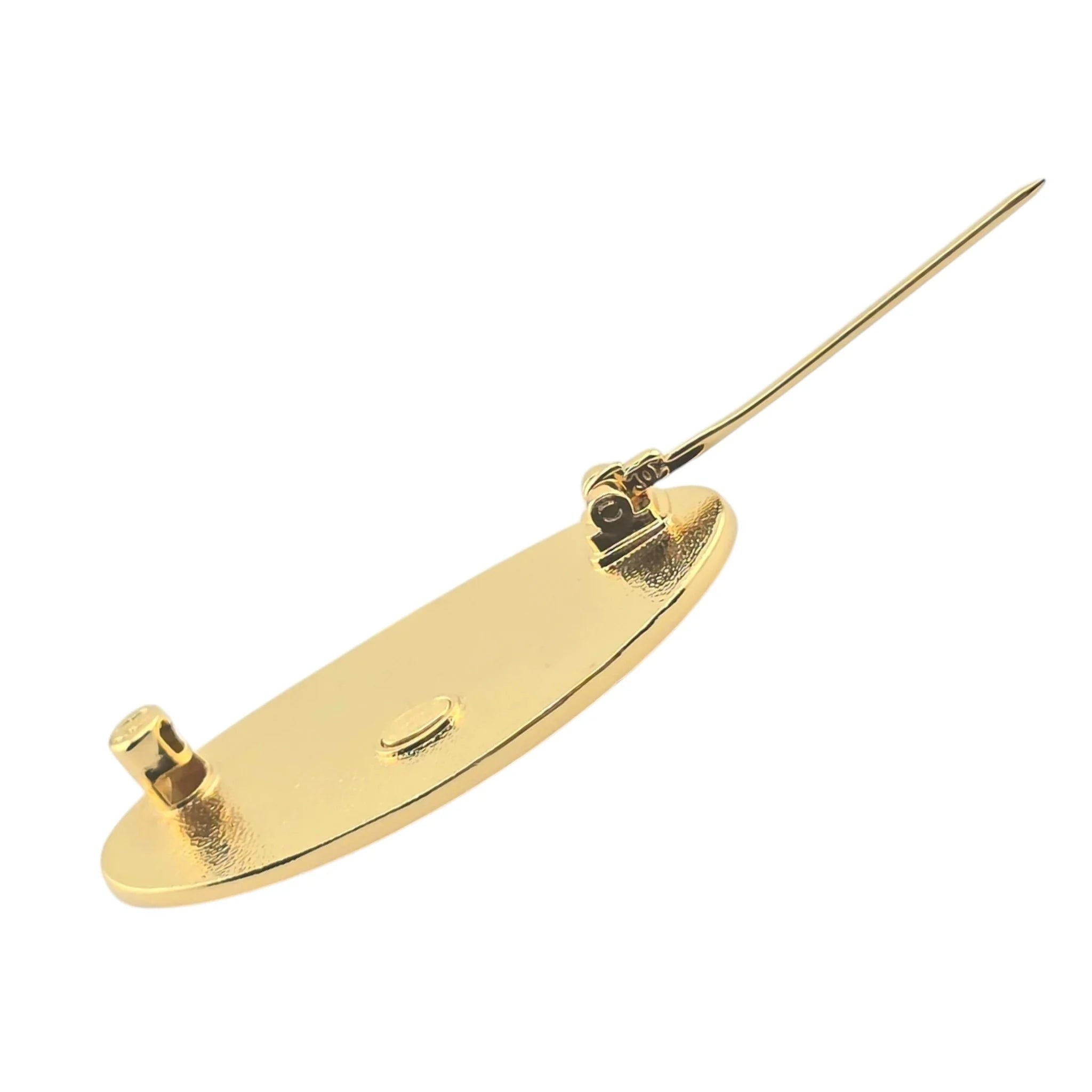 Chanel CC Gold/Black Enamel Logo Engraved Brooch 2024 CHANEL