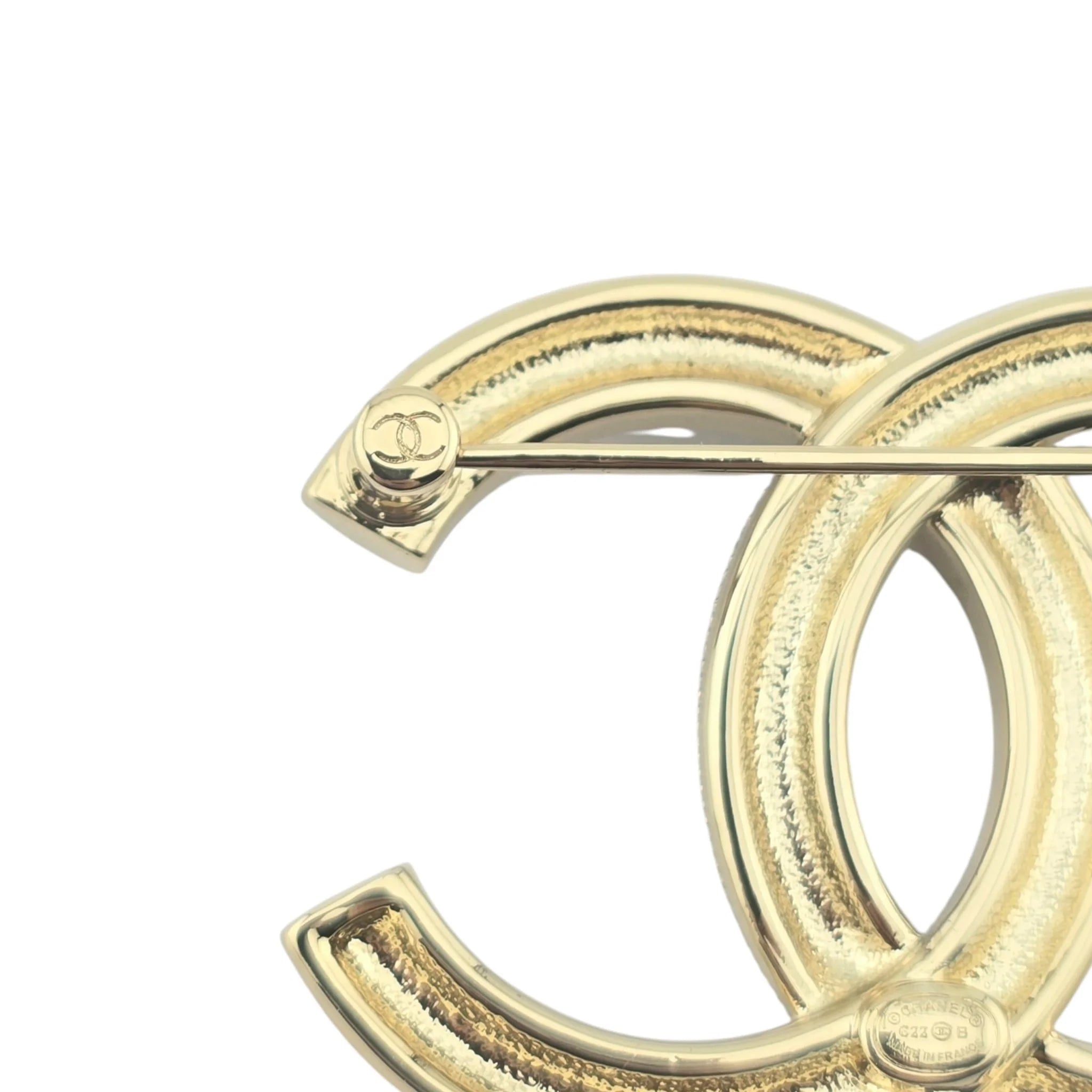 Chanel CC Gold Crystals Faux Pearl Brooch 2022 CHANEL
