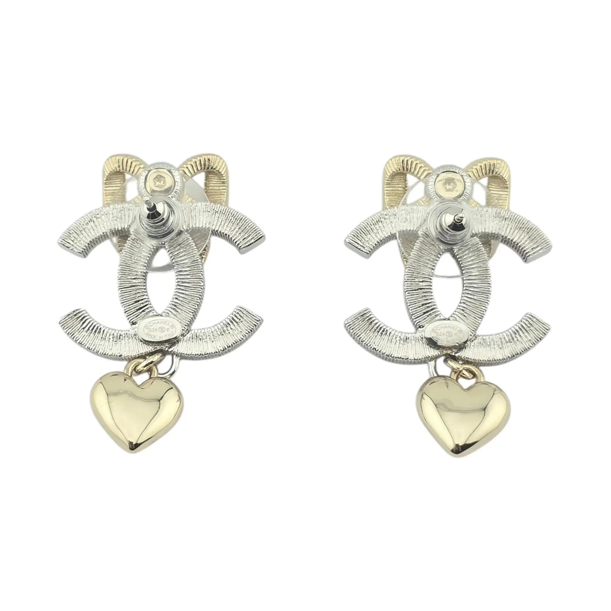 Chanel CC Drop Bow Heart Earrings B24 CHANEL