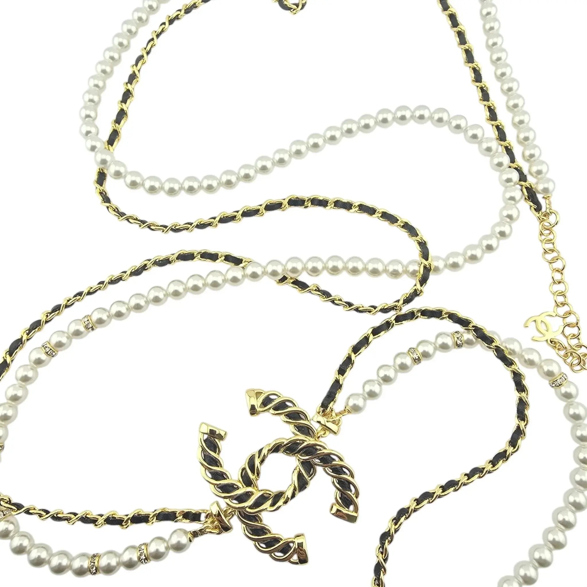 Chanel CC Long Faux Pearl Leather Necklace 2024 CHANEL