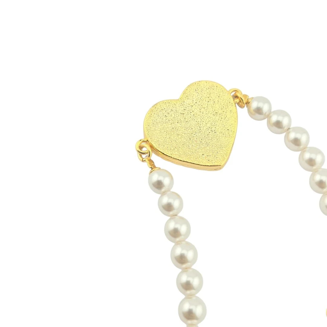 Chanel CC Faux Pearl Heart Denim Bracelet 24SS CHANEL