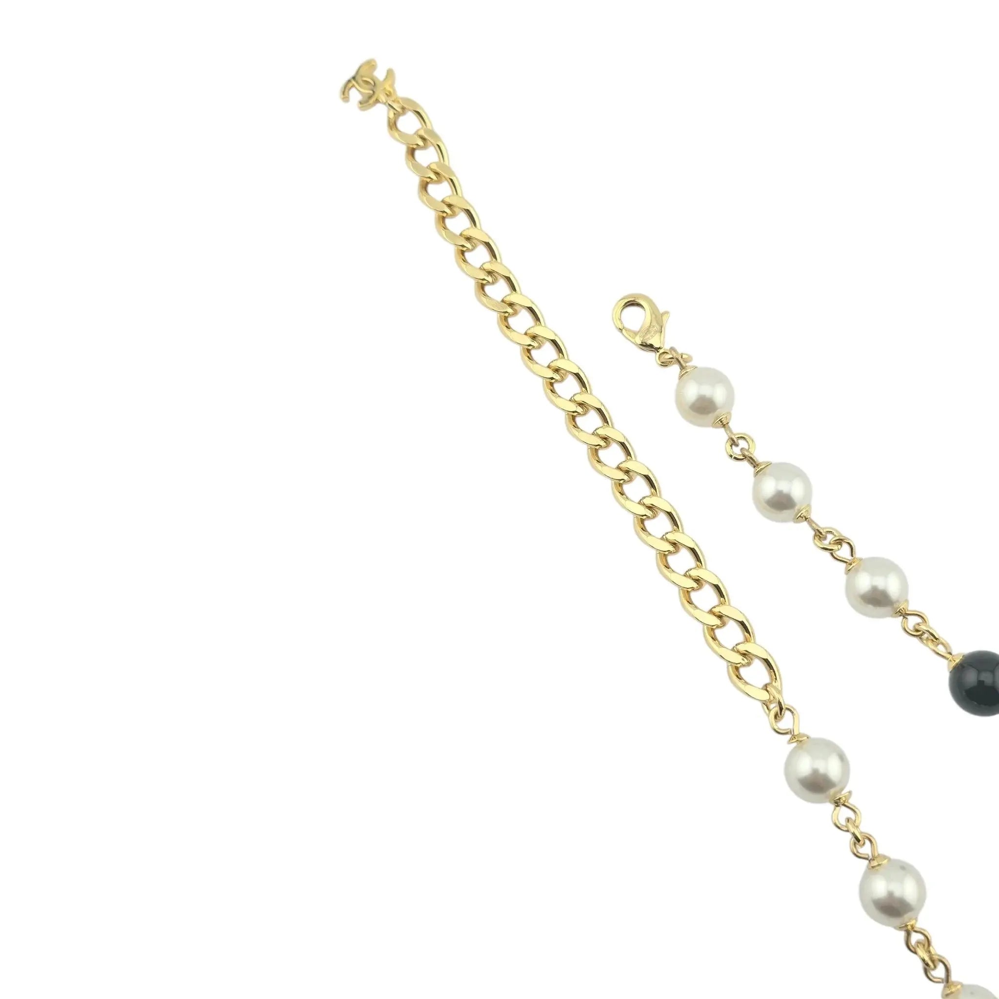 Chanel CC Faux Pearl Crystal Black / Gold Necklace 2024 CHANEL