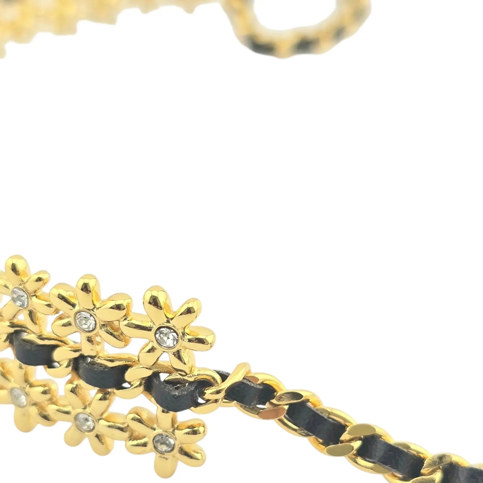 Chanel CC Choker Floral Gold Black Leather Necklace 2023 CHANEL