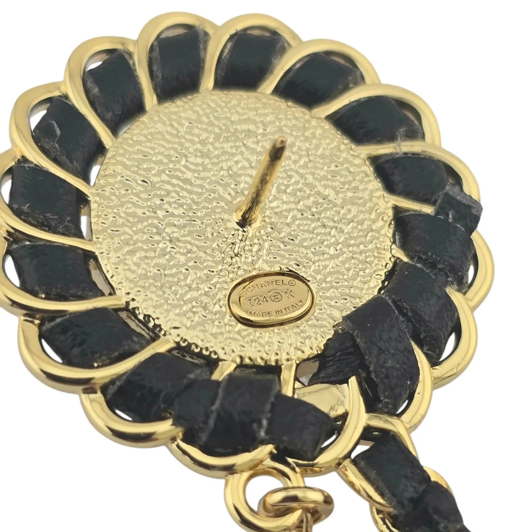 Chanel CC Leather Faux Pearl Crystal Chain Brooch 2024 CHANEL