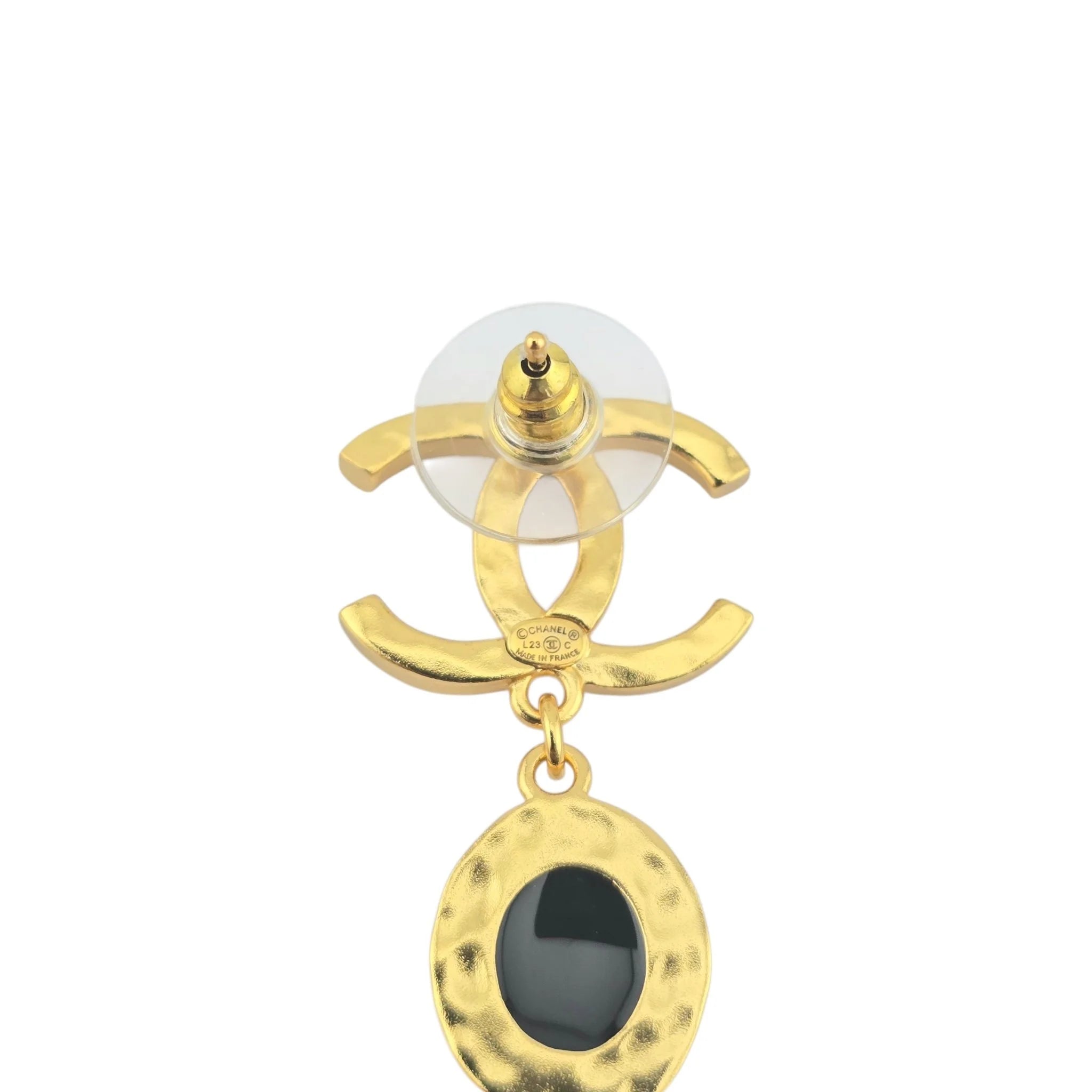 Chanel CC Resin Drop Earrings Gold Black 2023 CHANEL