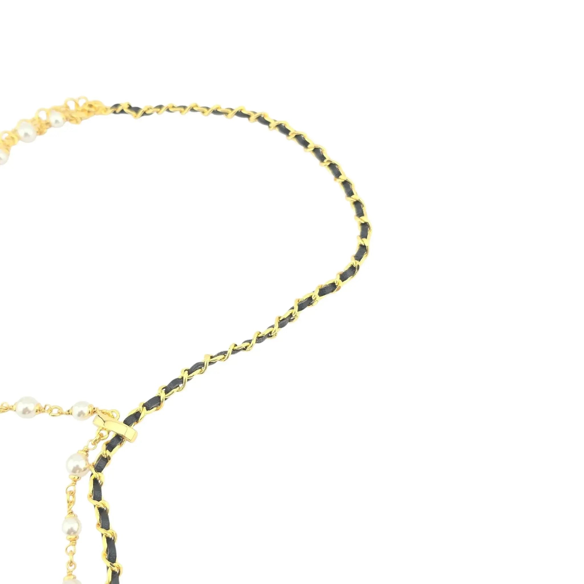 Chanel CC Faux Pearl Leather Gold Necklace 2024 CHANEL