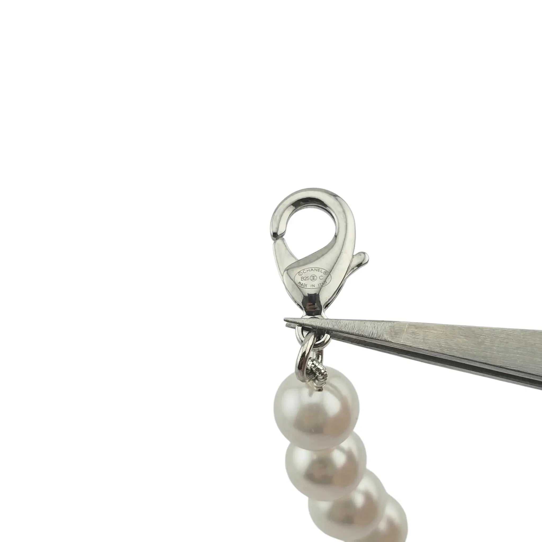 Chanel CC Long Faux Pearl Silver Necklace 2025 CHANEL