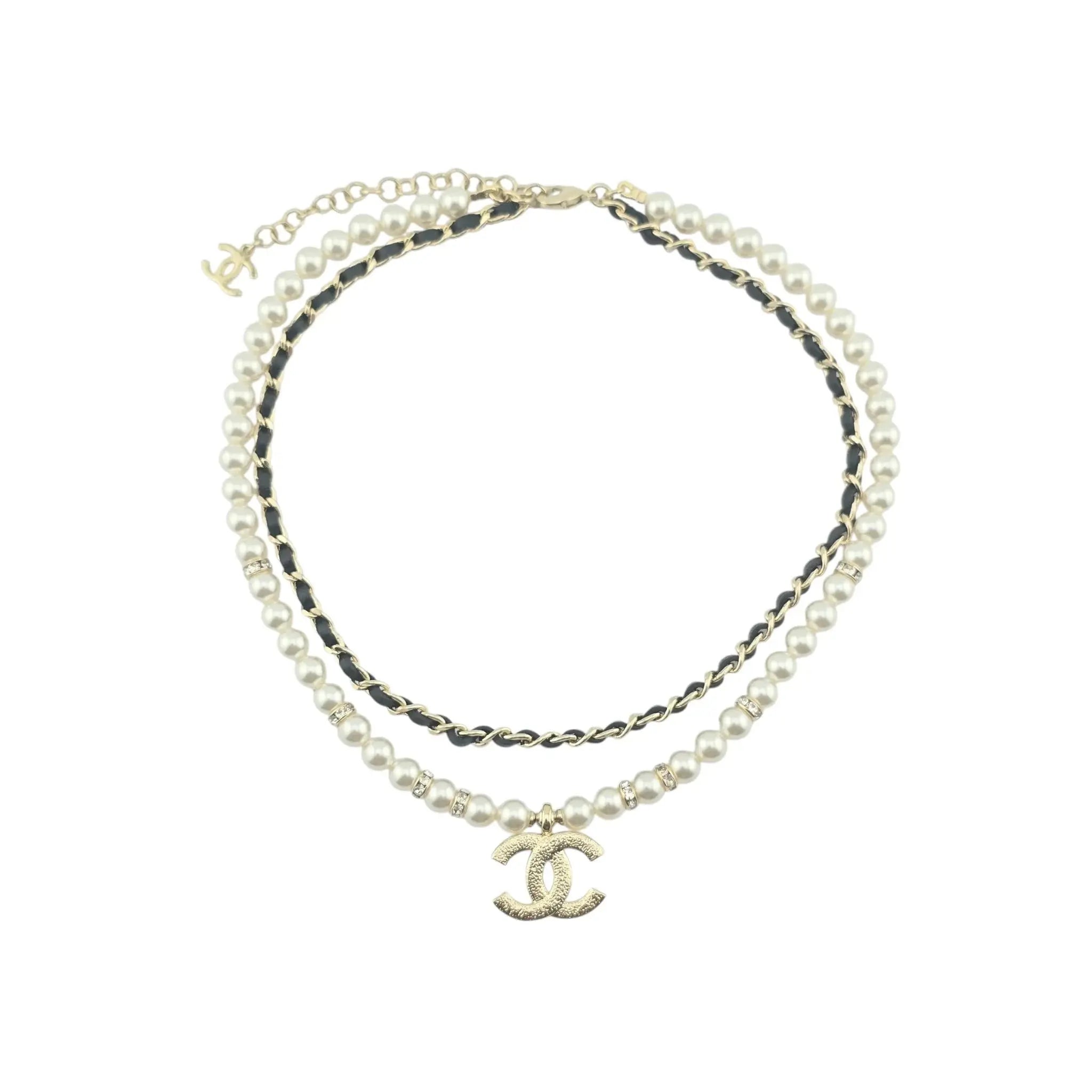 Chanel CC Faux Pearl Leather Choker Necklace 2024 CHANEL