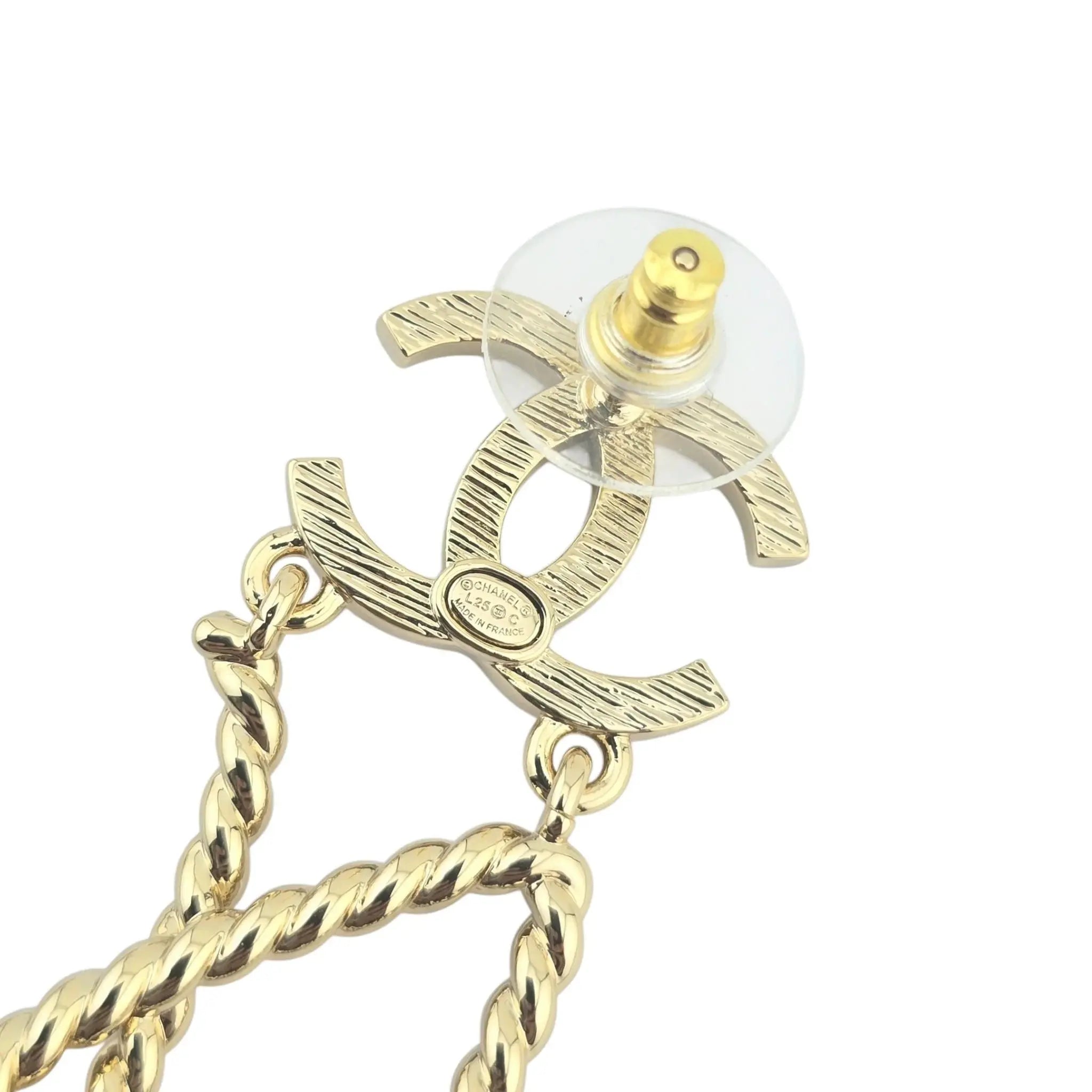Chanel CC Logo Gold Letter Large Earrings 25C CHANEL