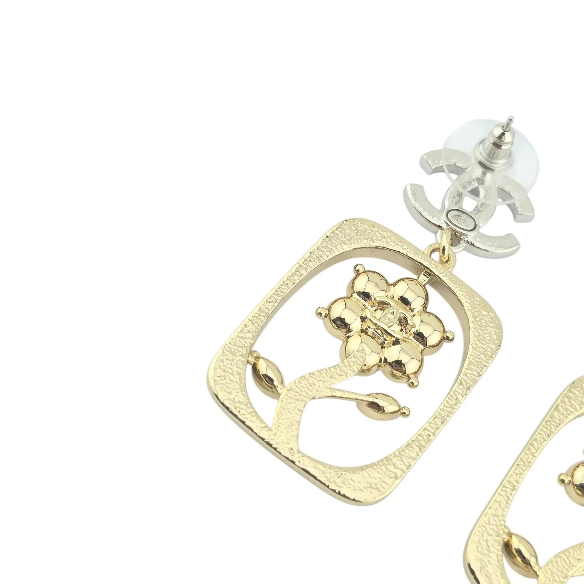 Chanel CC Floral Crystal Drop Earrings 25C CHANEL