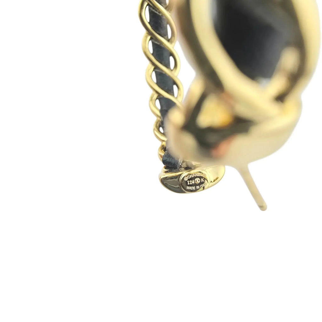 Chanel CC Hoop Leather Strass Earrings 2024 CHANEL