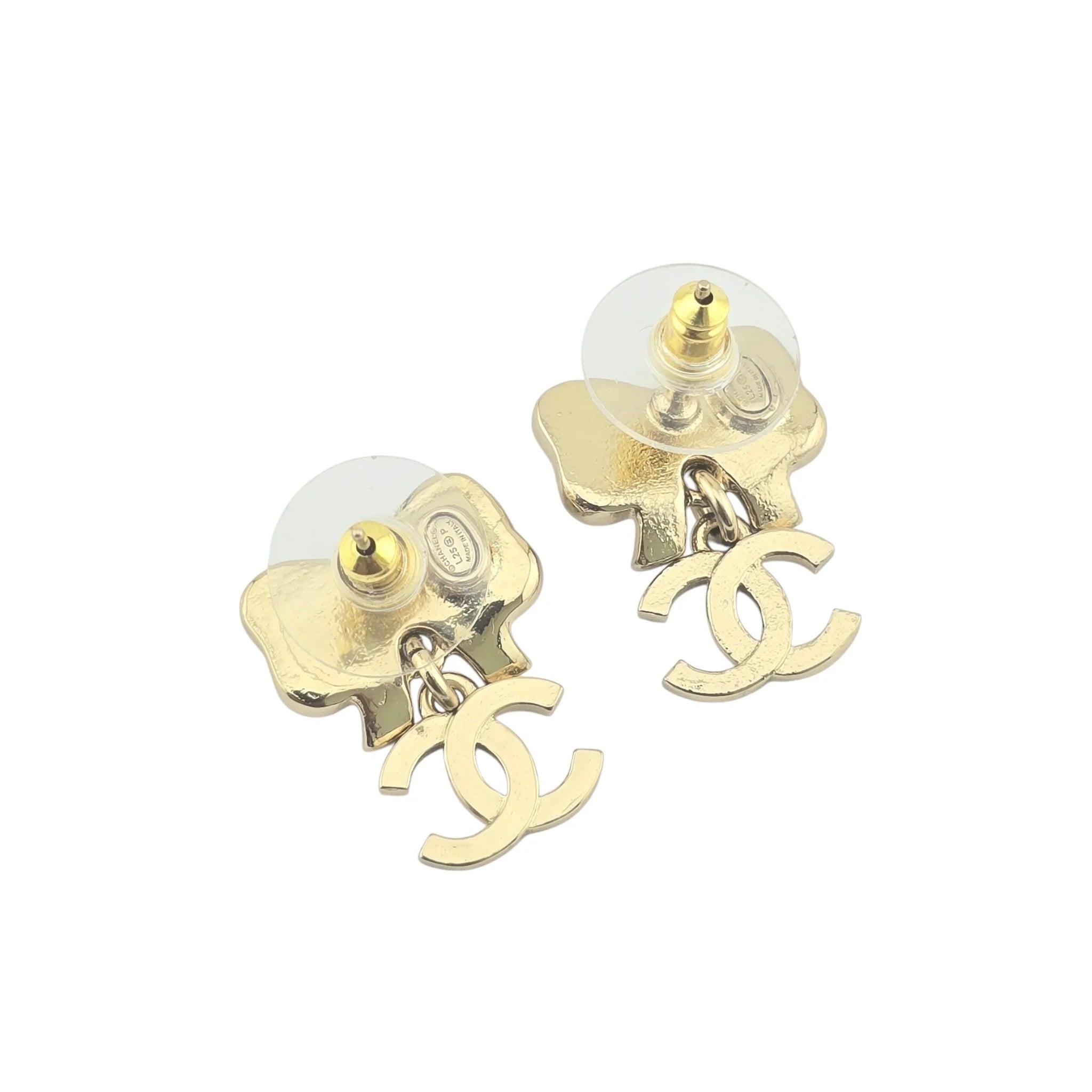 Chanel CC White Gold Bow Earrings 2025 CHANEL