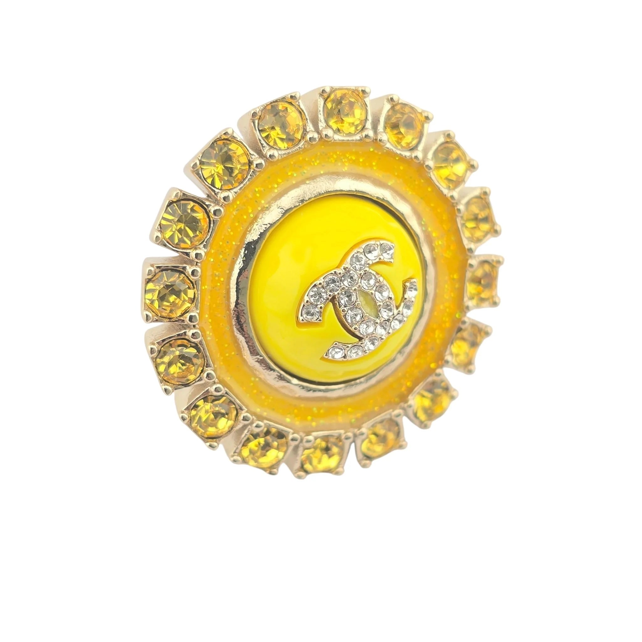 Chanel CC Yellow Crystal/Enamel Metallic Round Earrings 24 CHANEL
