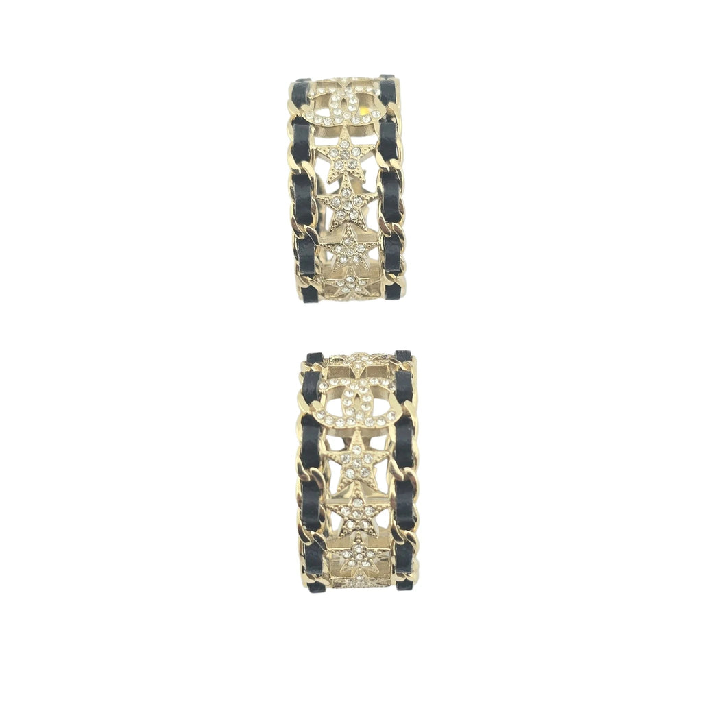 Chanel CC Strass & Leather Hoop Earrings 2023 CHANEL