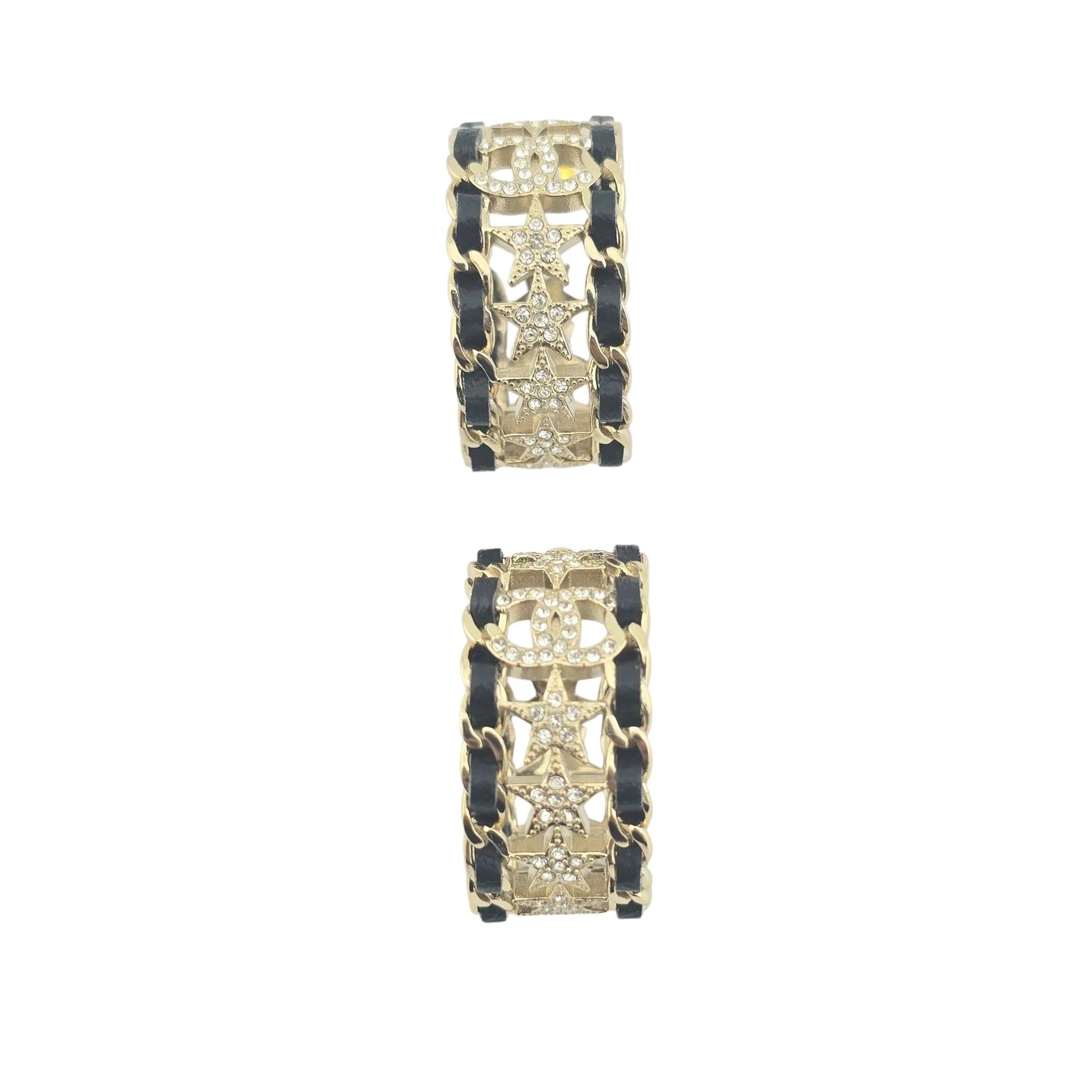 Chanel CC Strass & Leather Hoop Earrings 2023 CHANEL