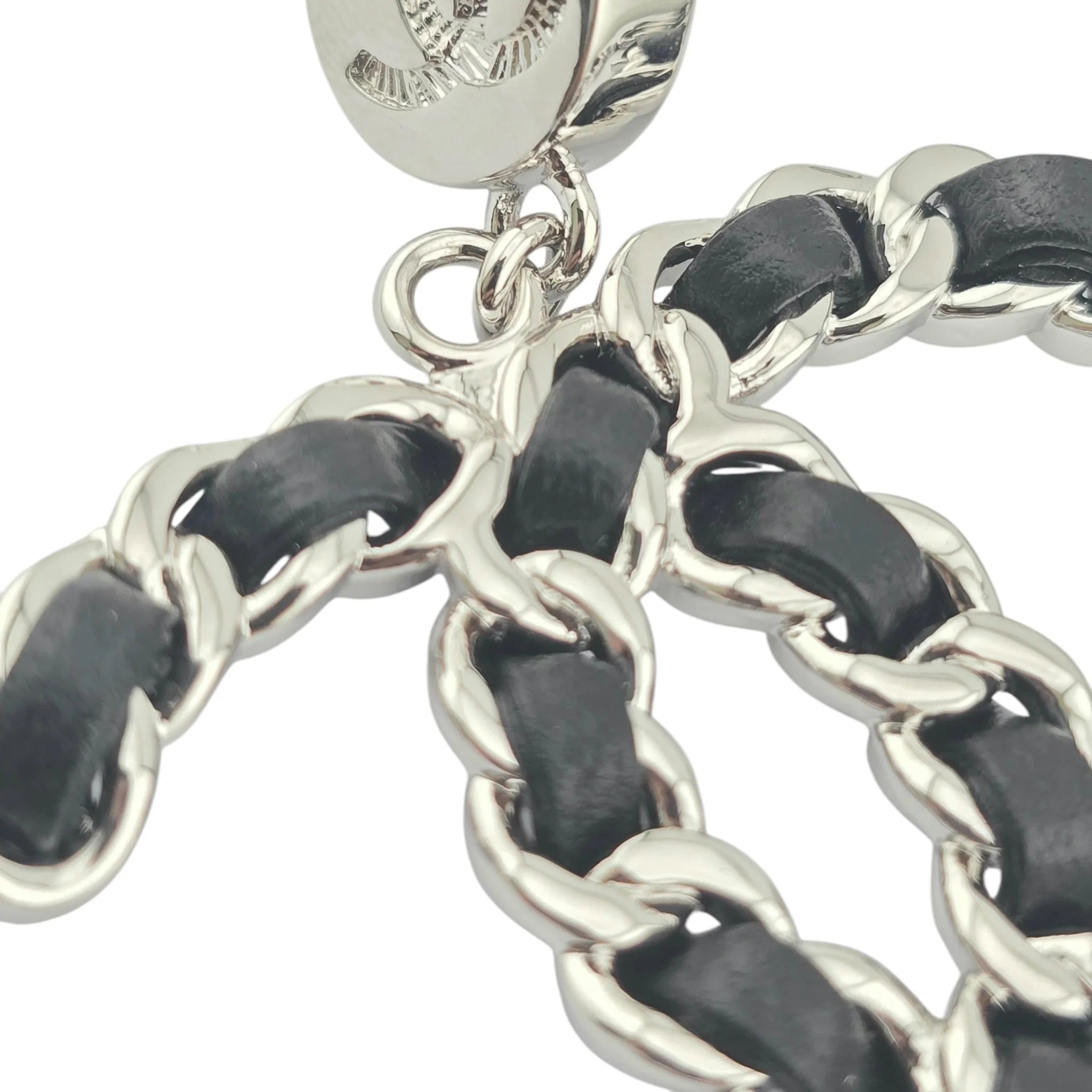 Chanel CC Silver Lambskin Chain Drop Earrings 2025 CHANEL