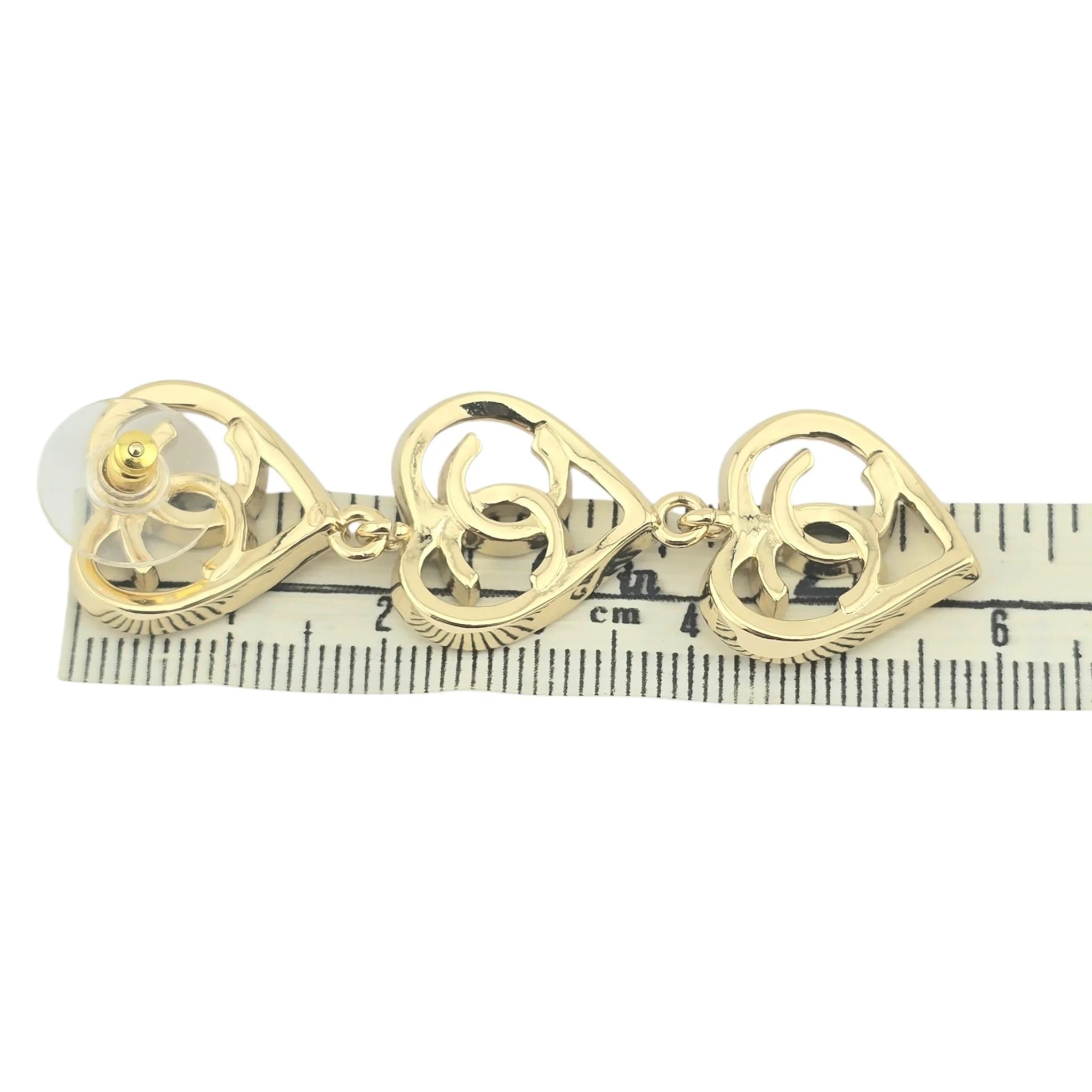 Chanel CC Triple Heart Coco In Love Drop Earrings 2022 CHANEL