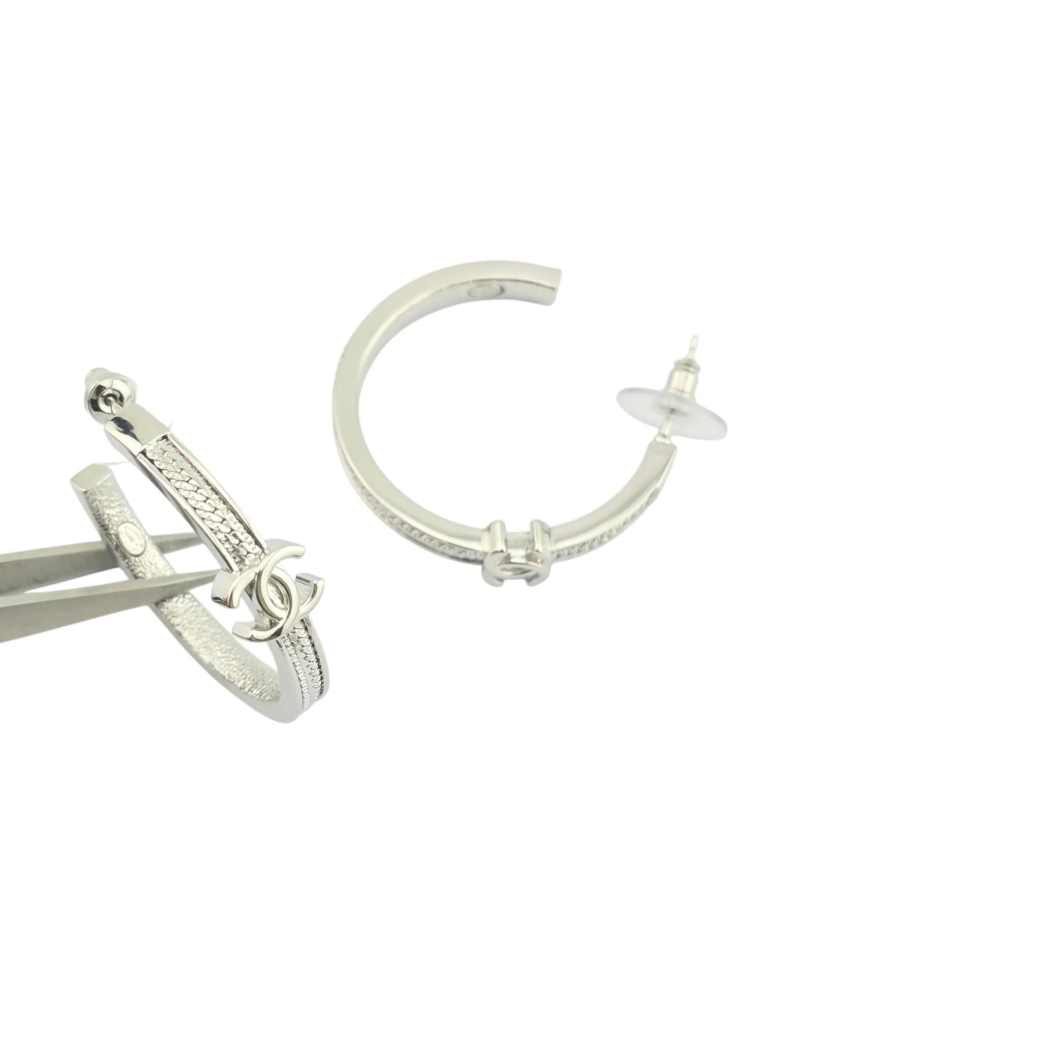 Chanel CC Silver Hoop Earrings 2024 CHANEL