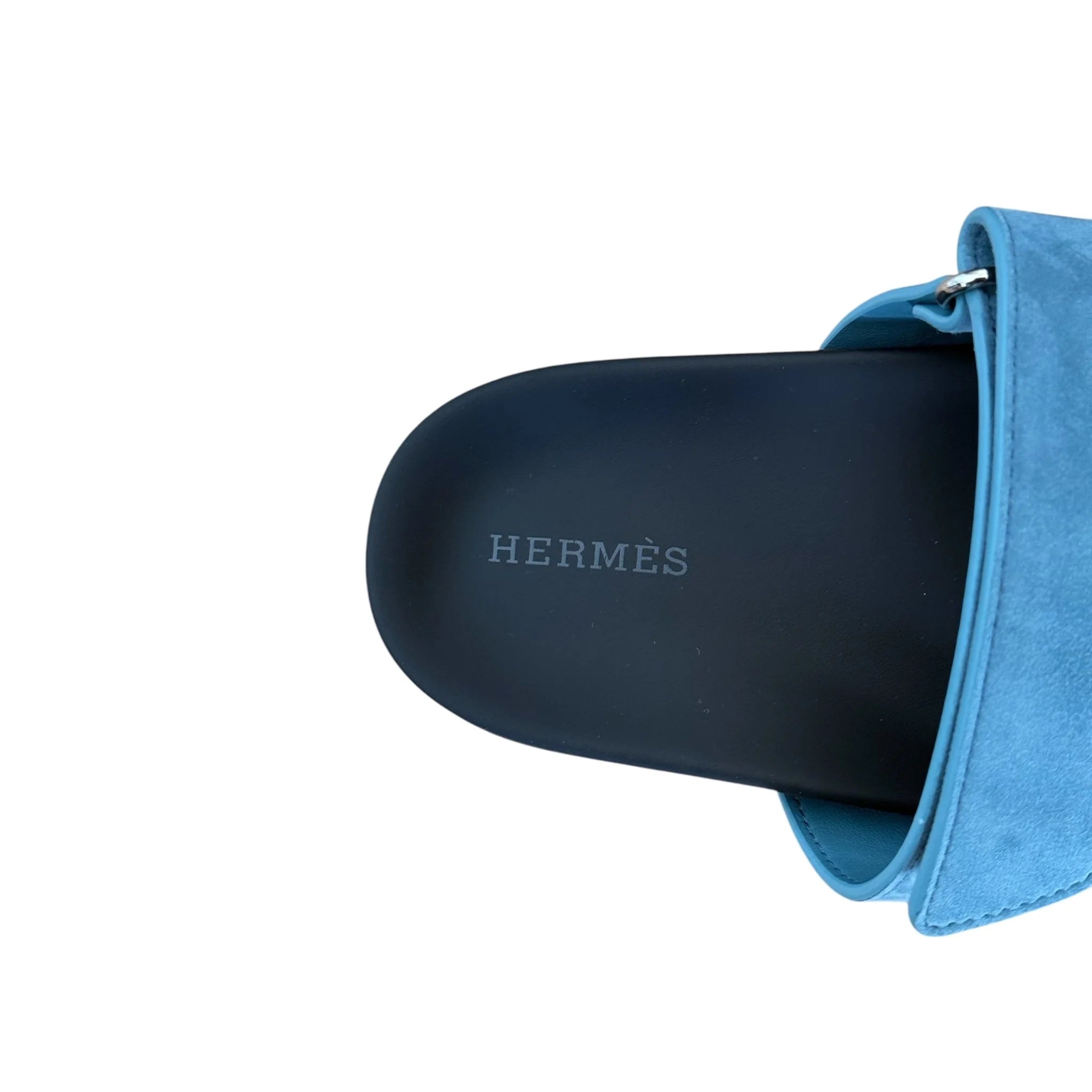 Hermes Chypre Suede Sandal Bleu Mineral 39 UK6 HERMES