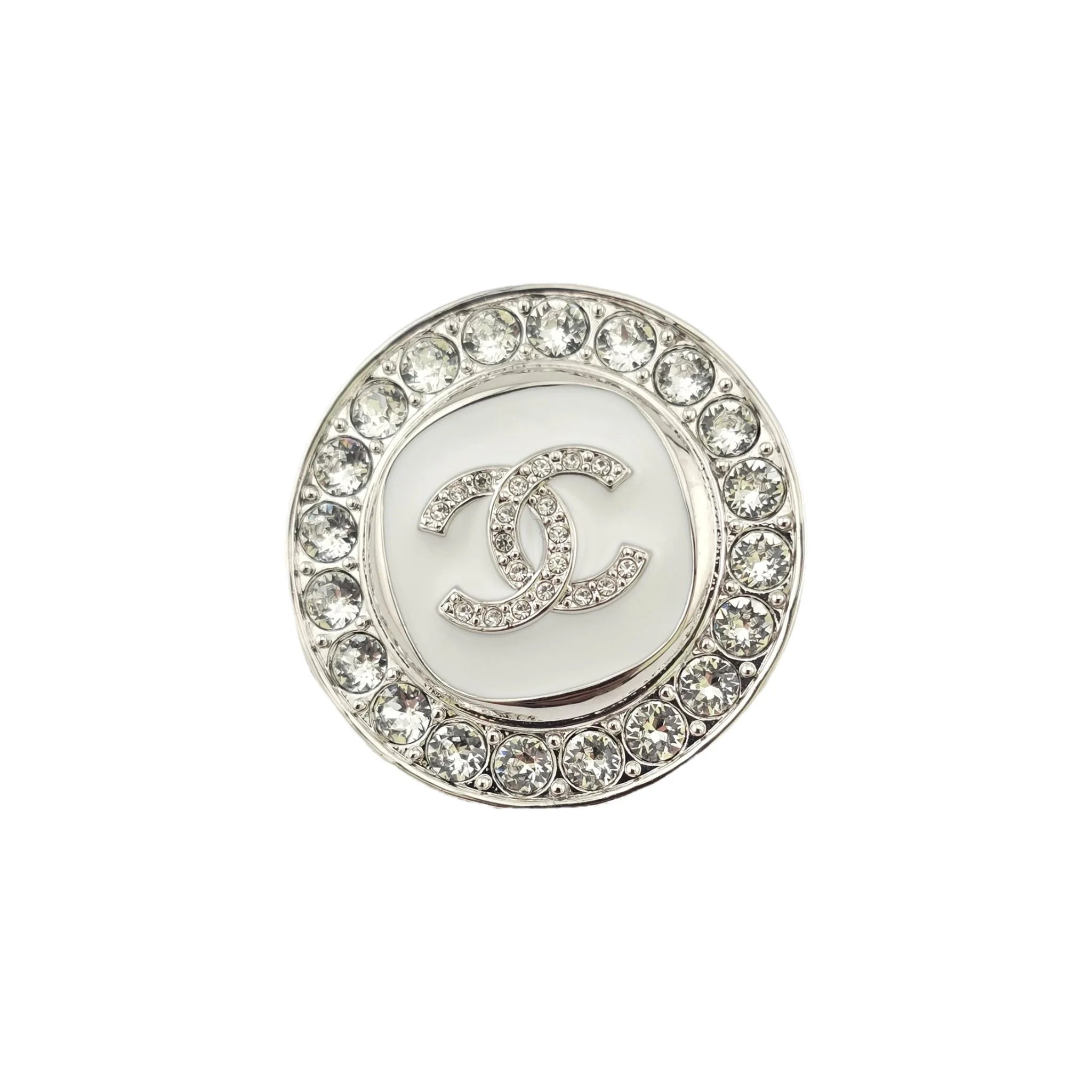 Chanel CC Round White Silver Crystal Earrings 2025 CHANEL