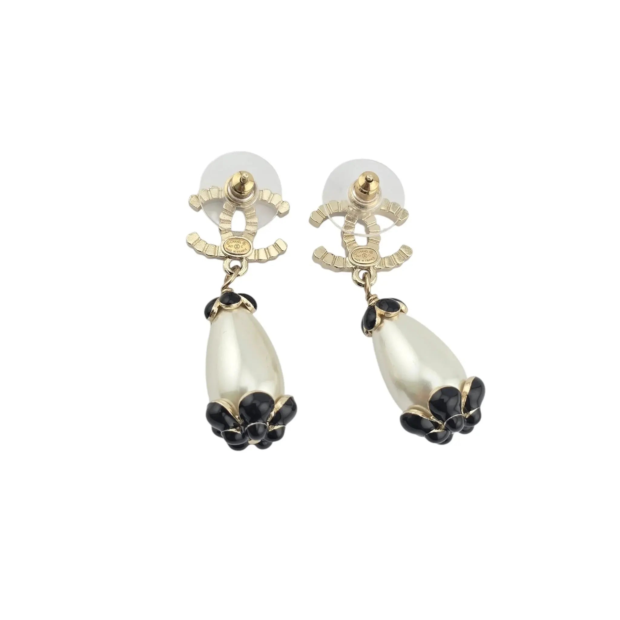 Chanel CC Faux Pearl Drop Flower Crystal Earrings A21 CHANEL
