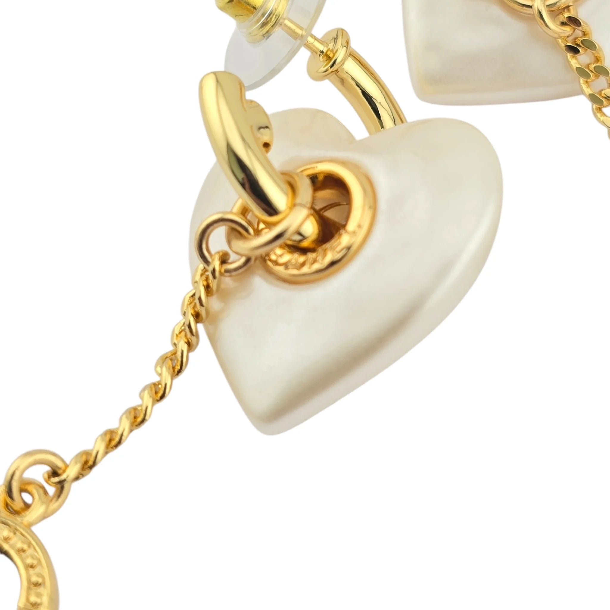 Chanel CC White Resin Heart Chain Earrings CHANEL