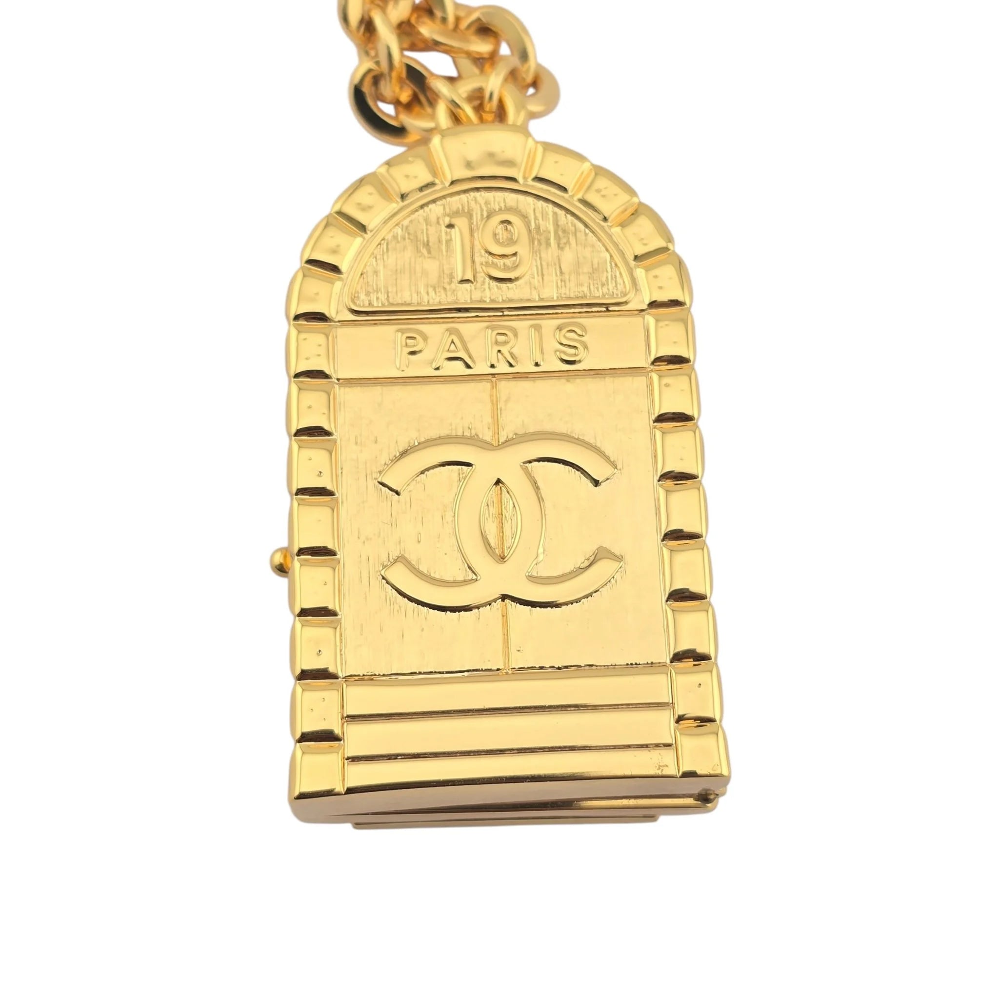 Chanel CC Metal 31 Rue Cambon Door Long Necklace Gold B22 CHANEL