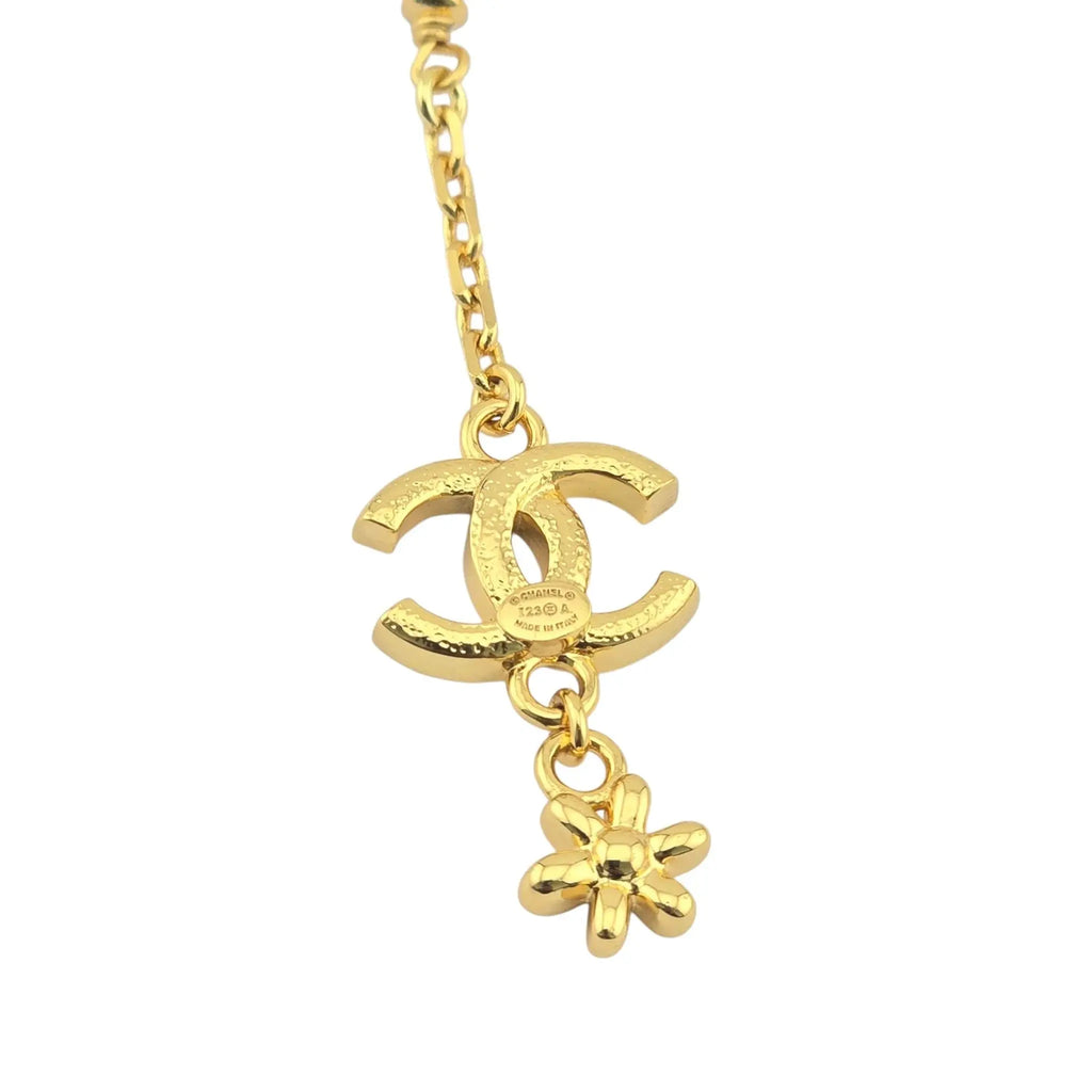 Chanel CC Gold Crystal Floral Drop Earrings 2023 CHANEL