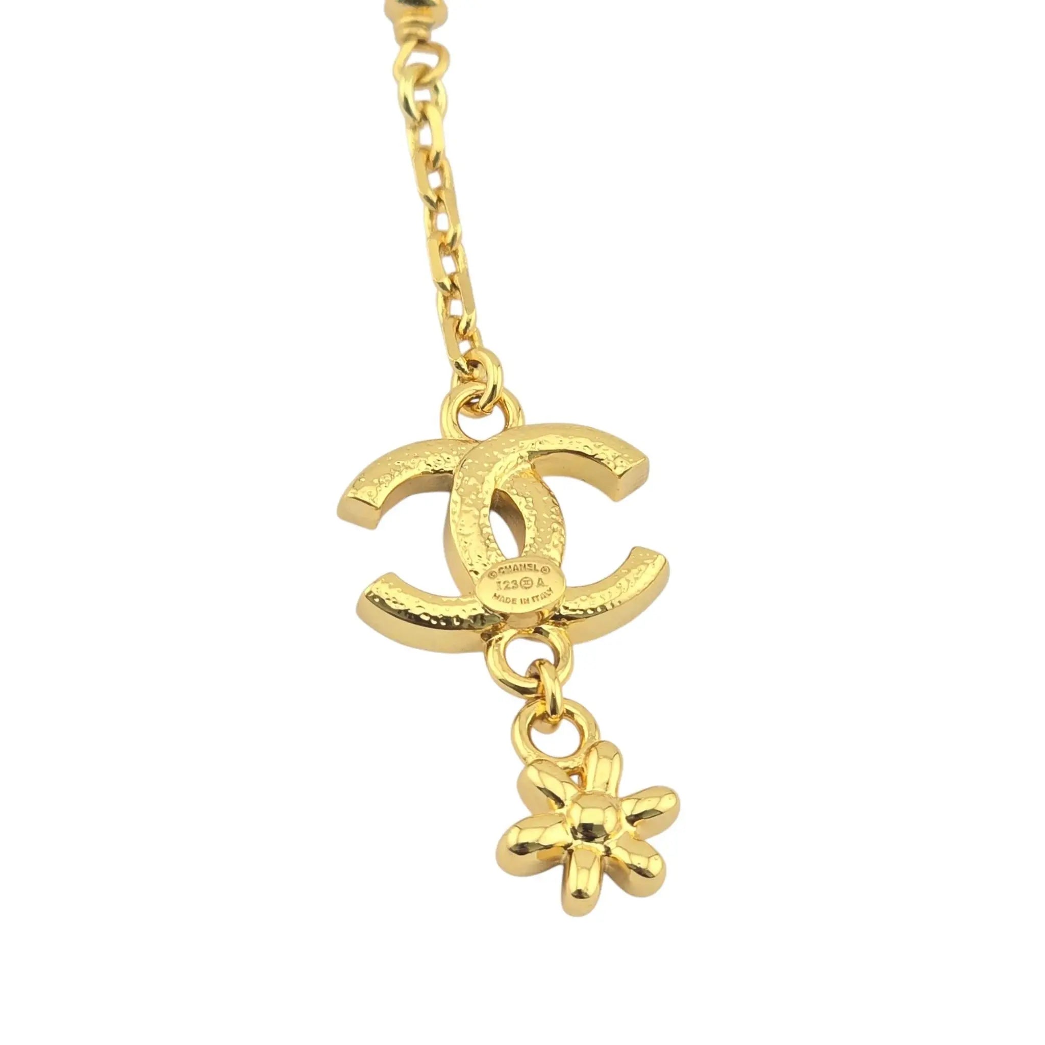 Chanel CC Gold Crystal Floral Drop Earrings 2023 CHANEL