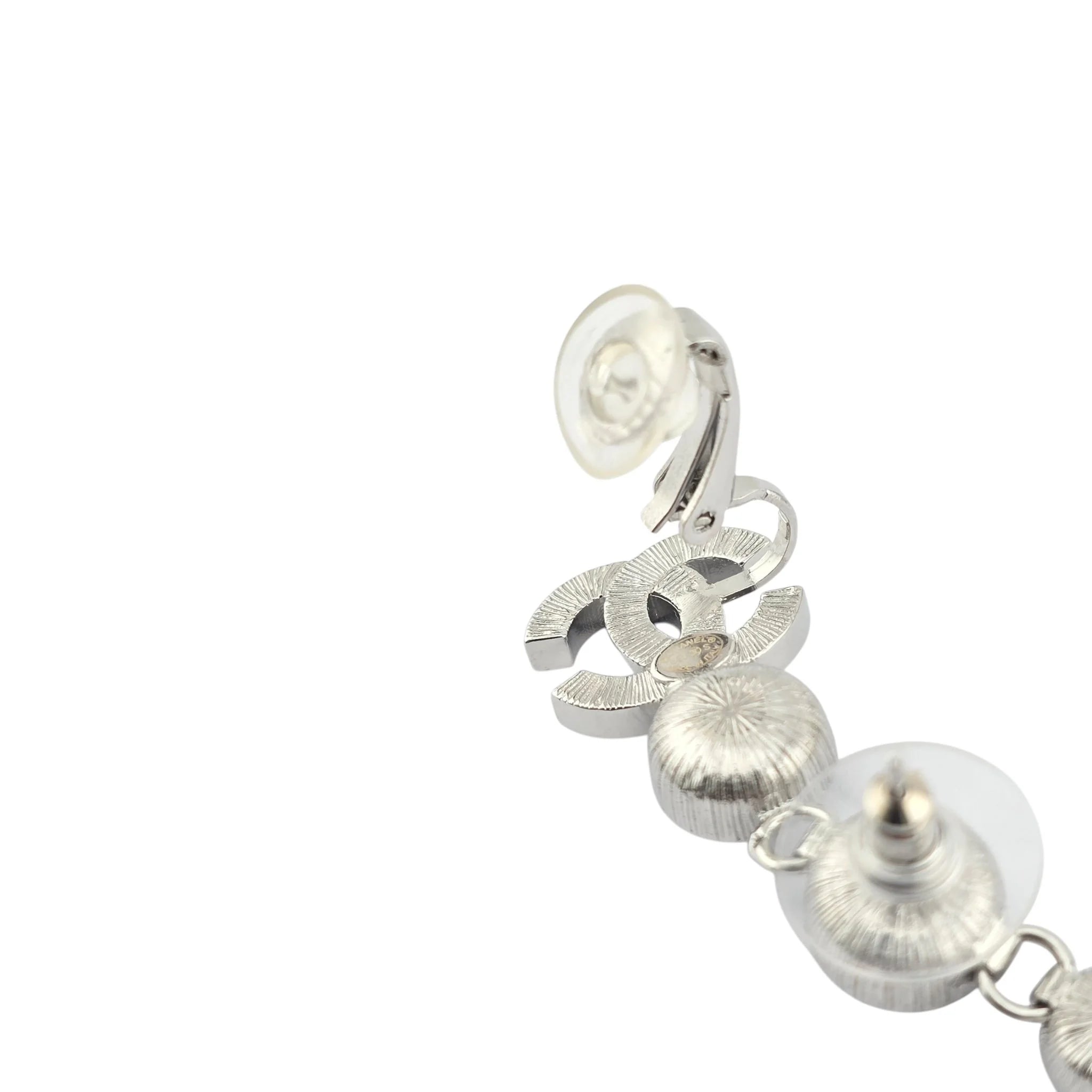 Chanel CC Crystal Cuff Climber Long Drop Earrings Silver 2023 CHANEL