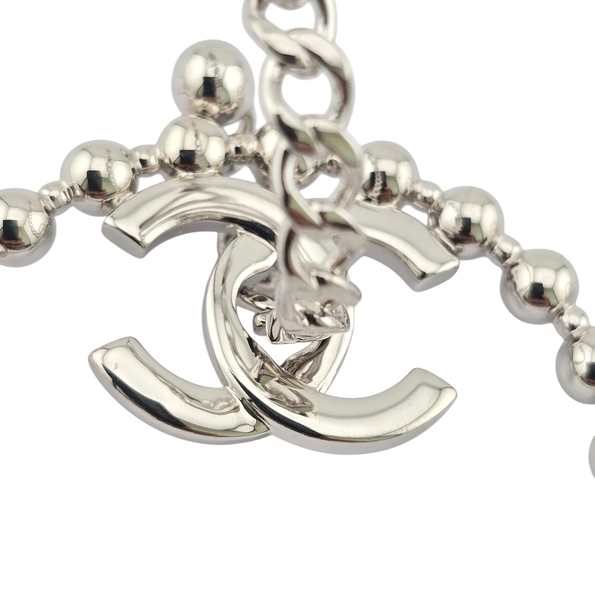 Chanel Silver Metal Tone CC Cross Chain Hoop Earrings 2022 CHANEL