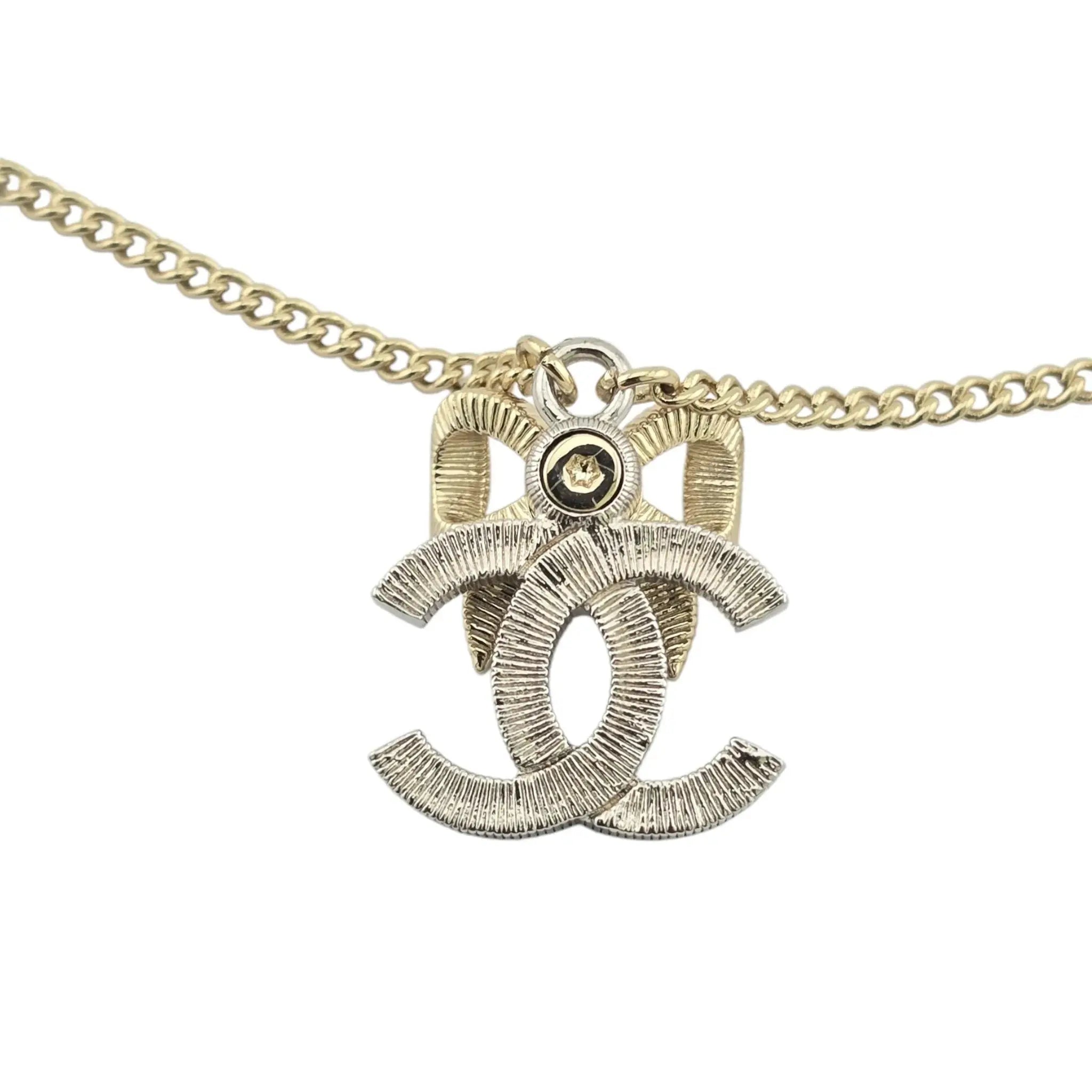 Chanel CC Bow Pendant Gold Silver Necklace 2024 CHANEL
