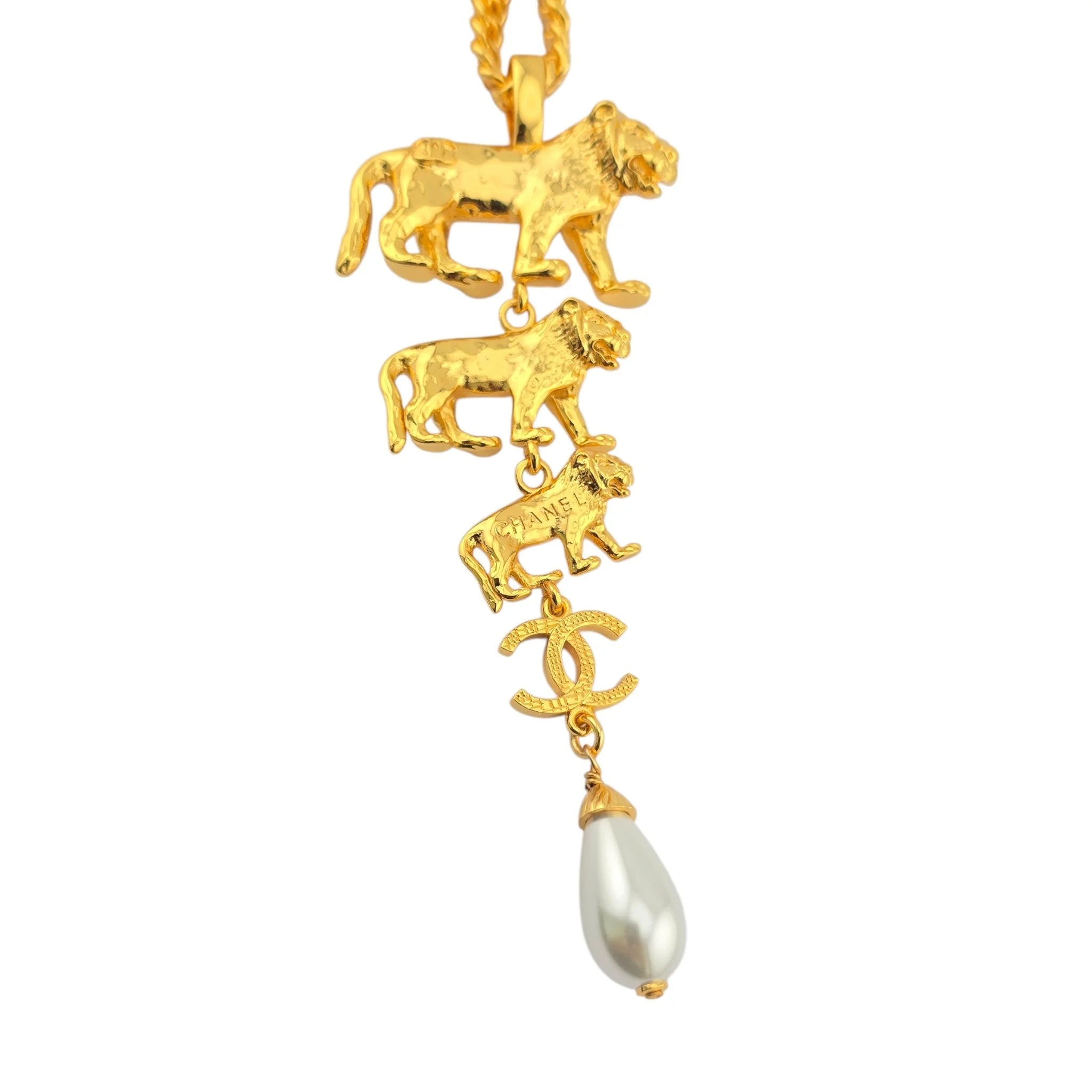 Chanel CC 3 Lion Pendant Gold Necklace 2022 CHANEL