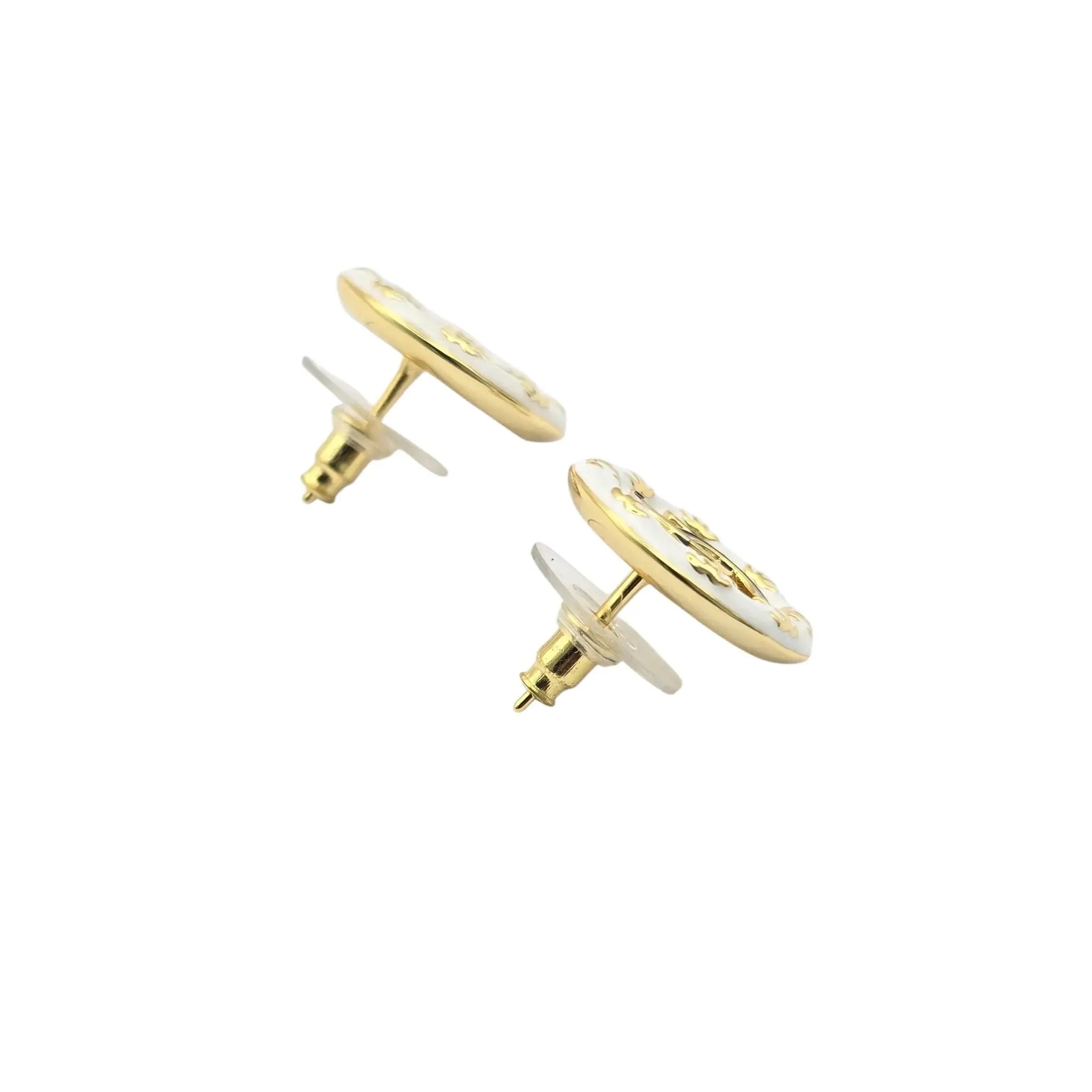 Chanel CC Round Stud Earrings White/Black Enamel 2024 CHANEL