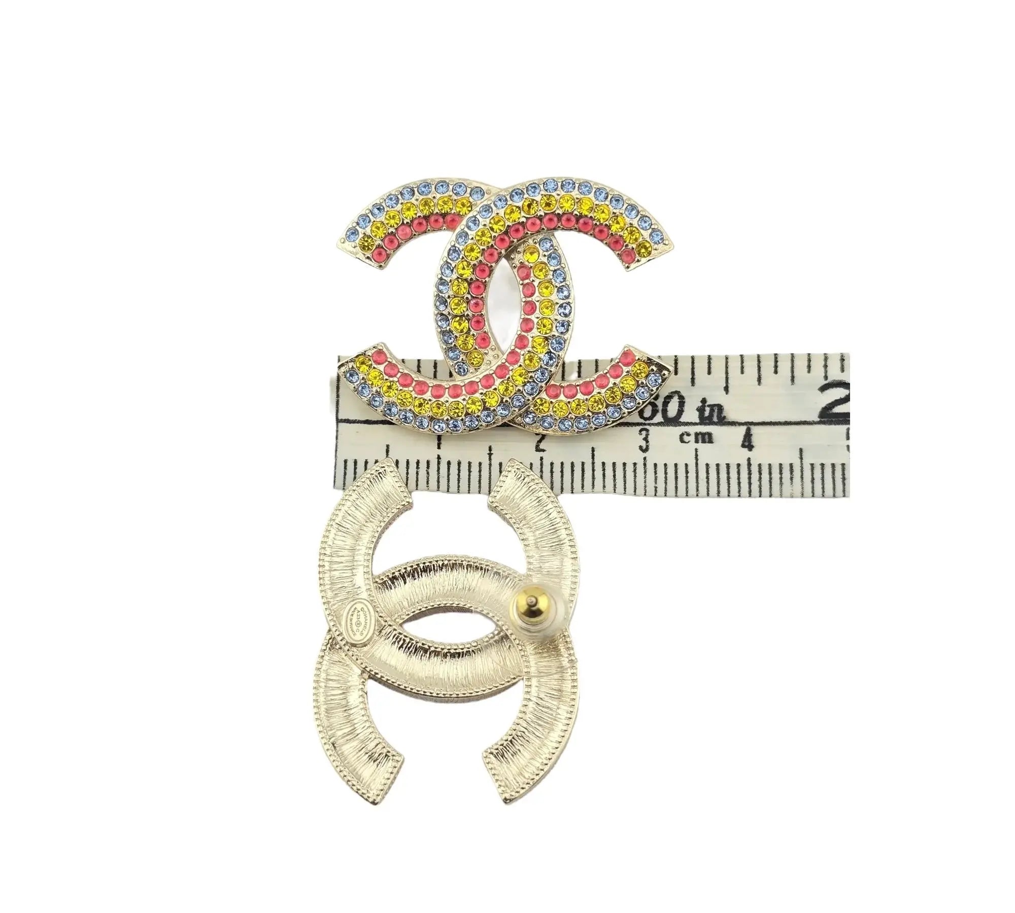 Chanel CC Multicolour Rainbow Crystals CC Earrings Gold 2023 CHANEL