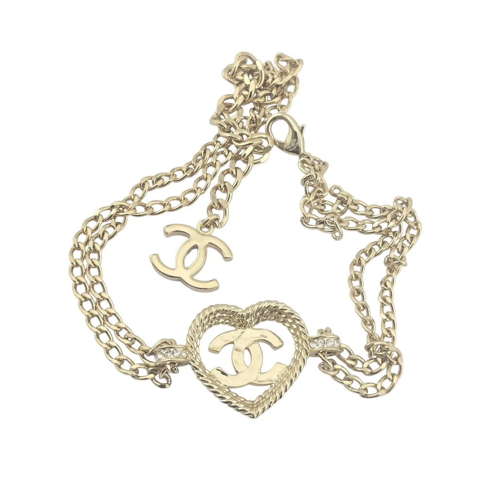 Chanel CC Heart Pendant Choker Necklace B24 CHANEL