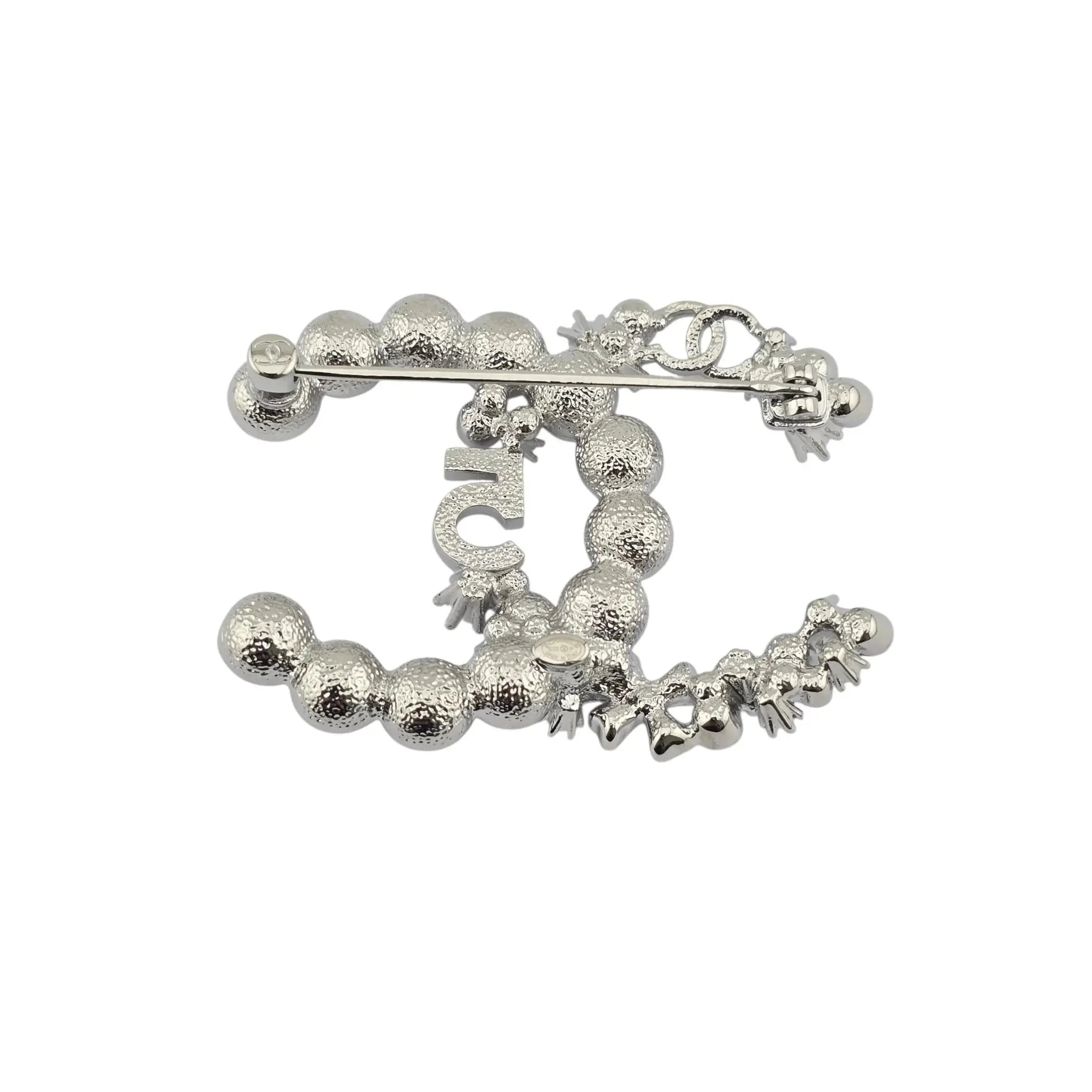 Chanel CC Crystal Pearl Star 5 Brooch Silver Pearly White B23 CHANEL