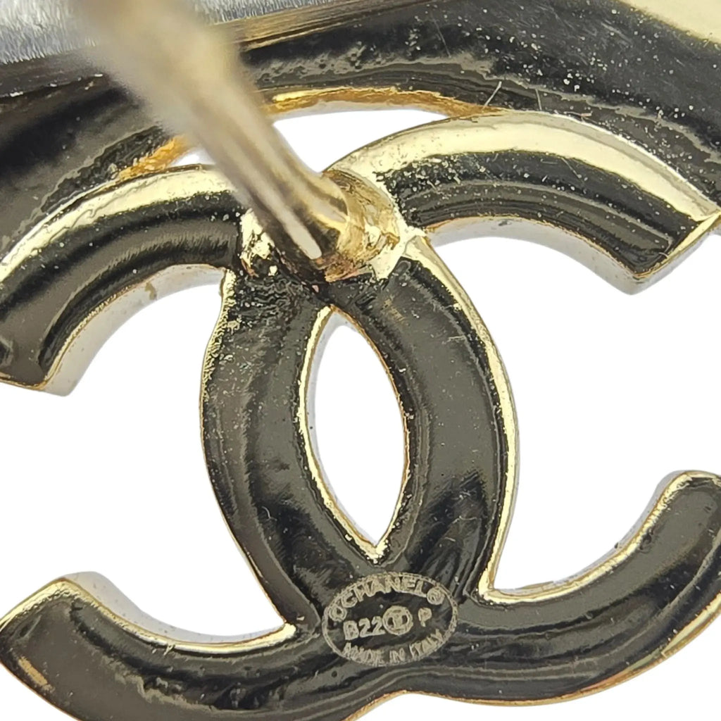 Chanel CC Round Gold Black Leather Earrings 2022 CHANEL