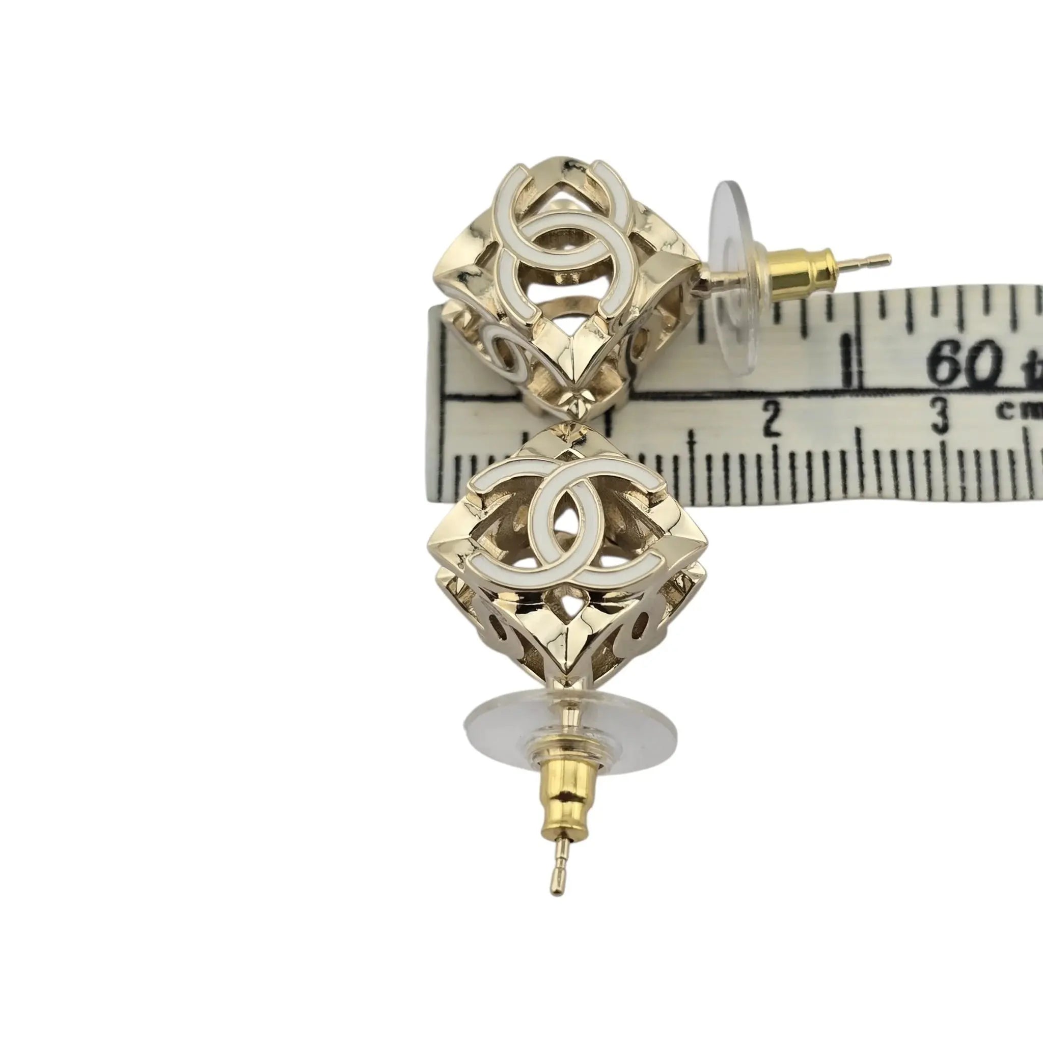 Chanel CC Logo Cube Earrings White Gold 2022 CHANEL