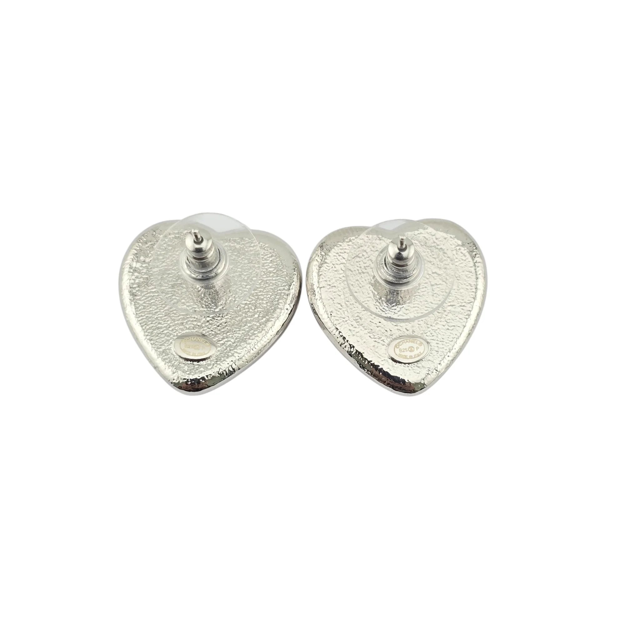 Chanel CC Pink Heart Silver Metal Earrings B25 CHANEL