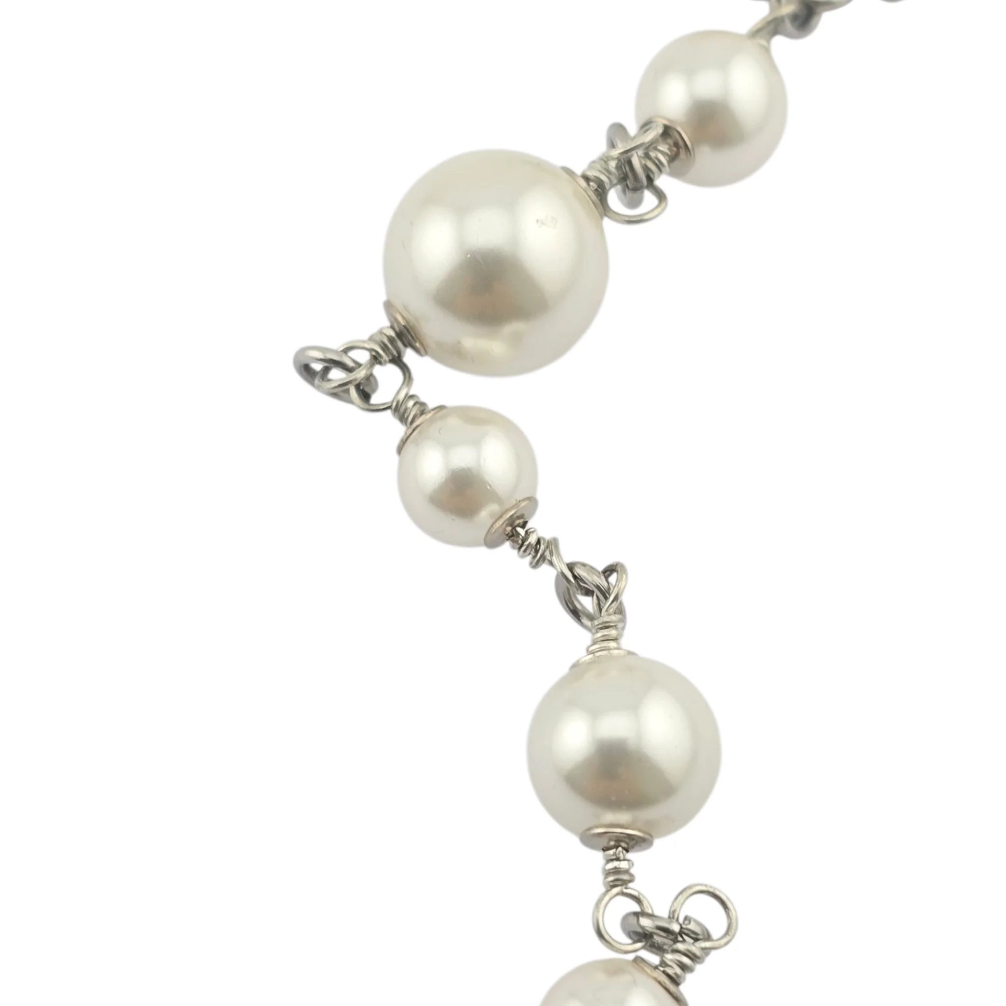 Chanel CC Silver Faux Pearl Logo Long Necklace 2023 CHANEL