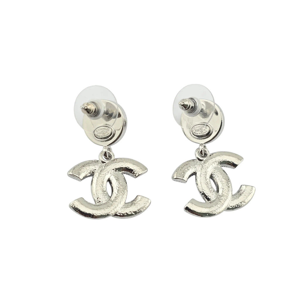 Chanel CC White Silver Crystal Faux Pearl Drop Earrings 2025 CHANEL