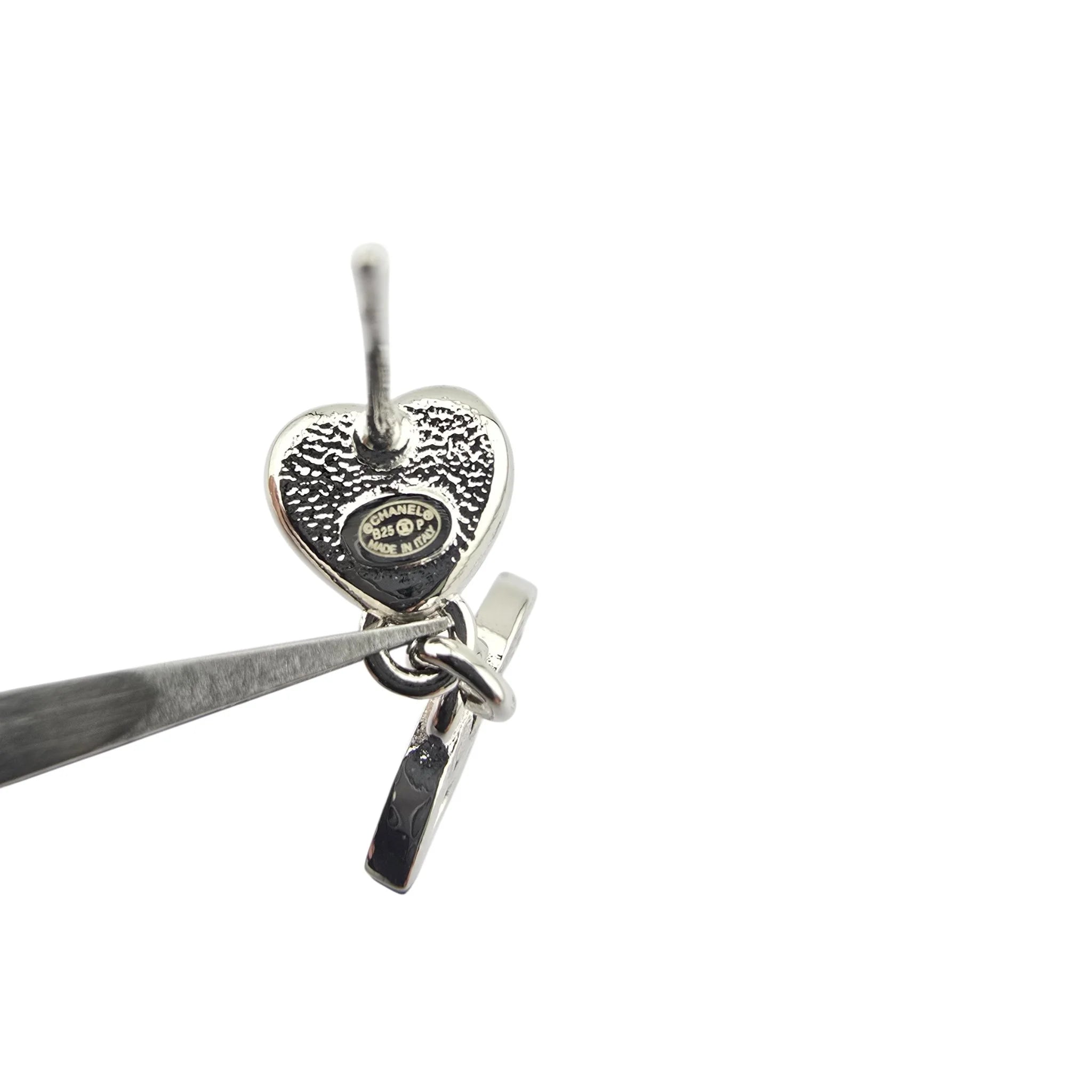 Chanel CC Silver Pink Heart Drop Earrings 2025 CHANEL