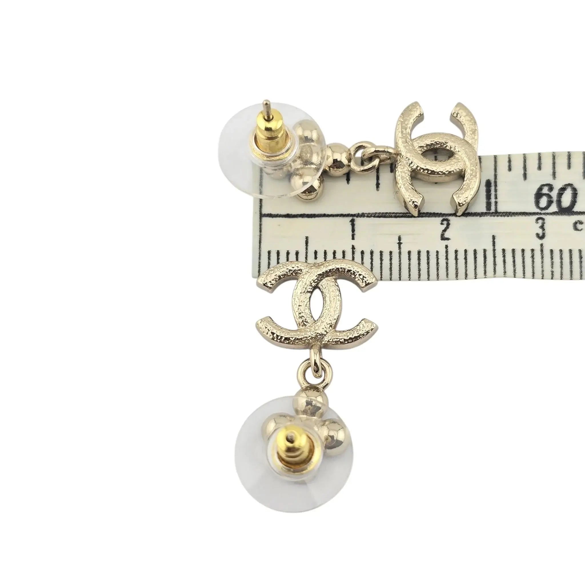 Chanel CC Crystal Drop Earrings Gold Black B23 CHANEL