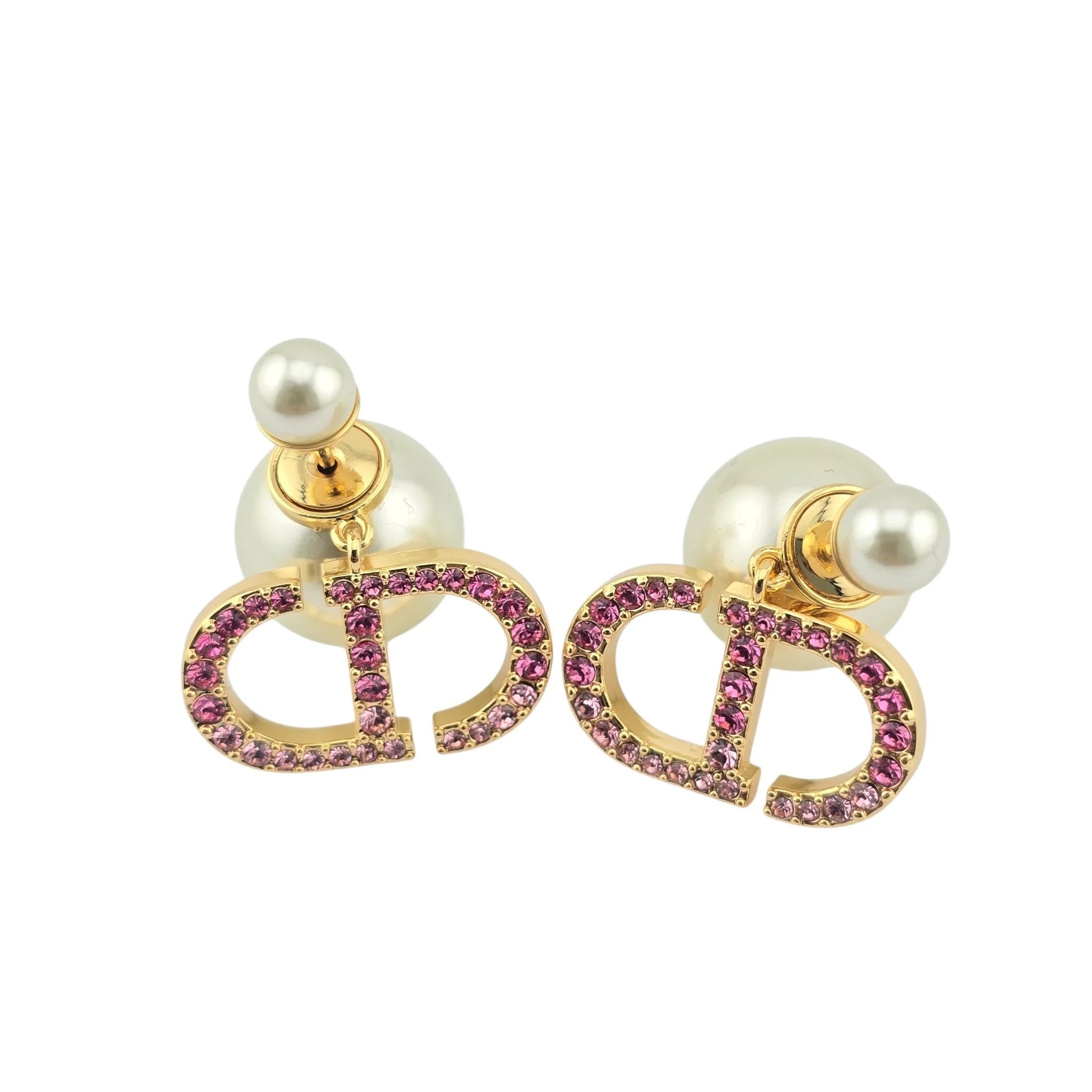 Christian Dior Tribales Faux Pearl Pink Crystal CD Earrings DIOR