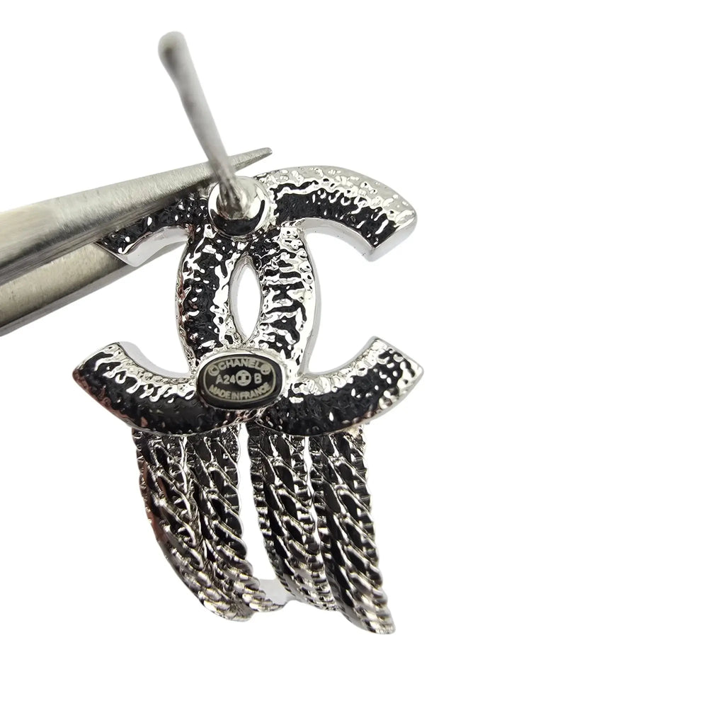 Chanel CC Silver Chain Drop Earrings A24 CHANEL