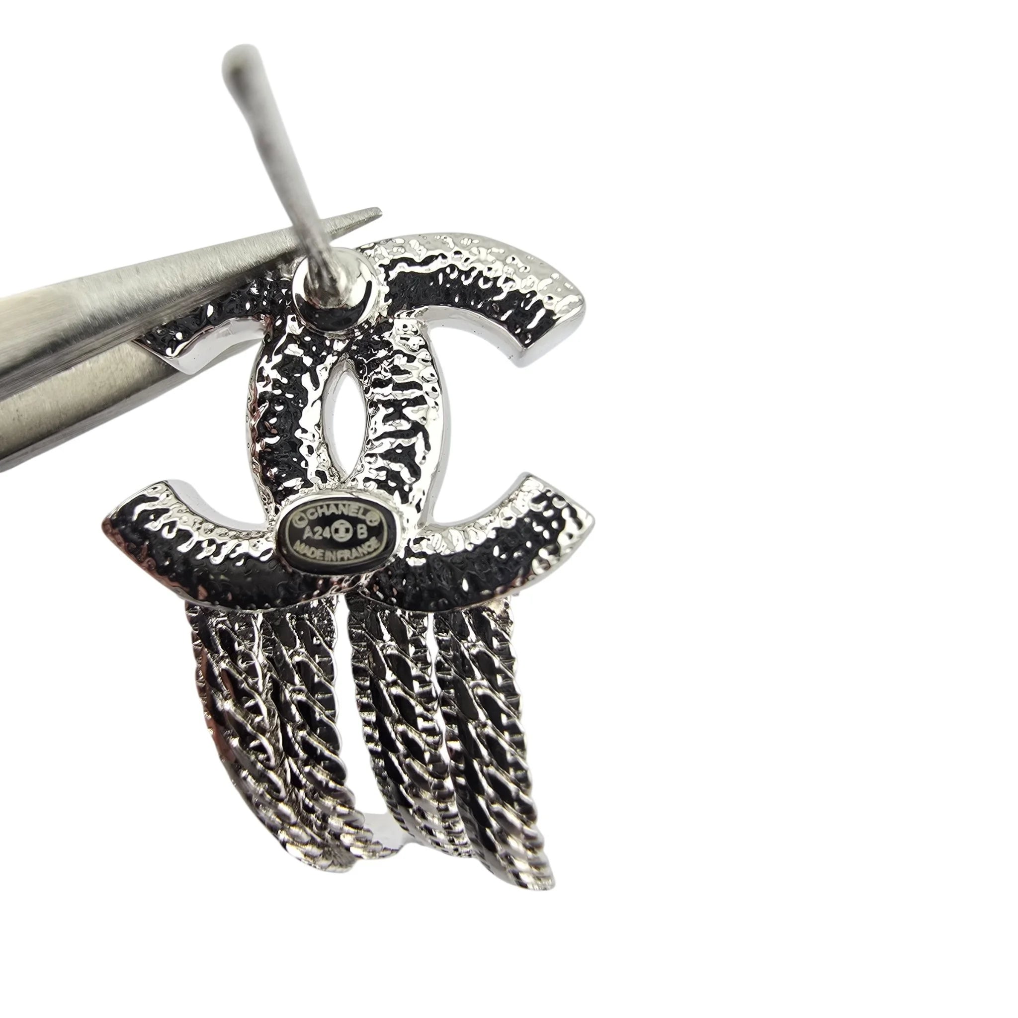 Chanel CC Silver Chain Drop Earrings A24 CHANEL